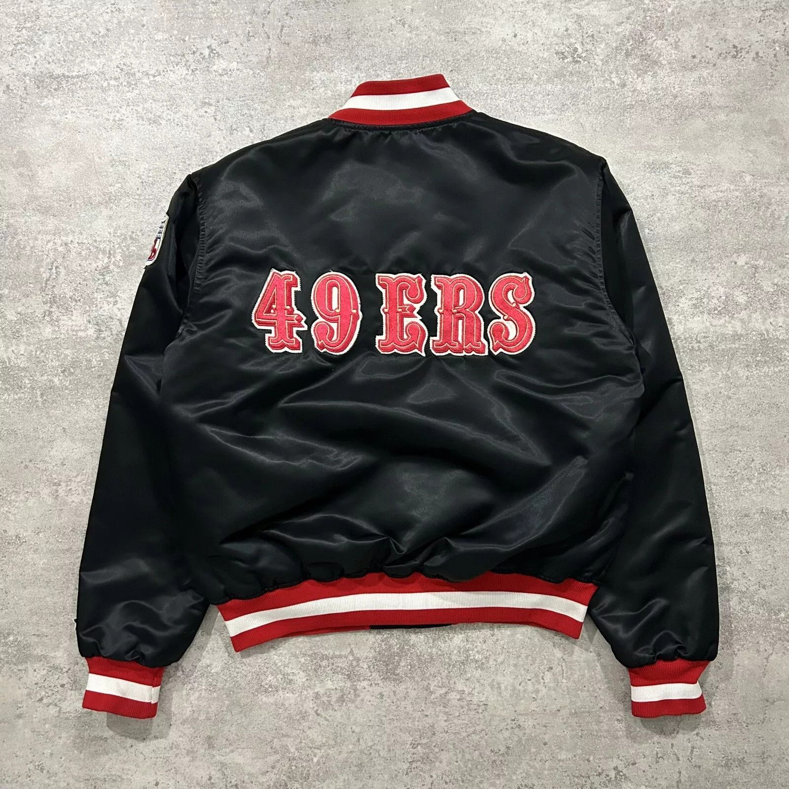 SAN FRANCISCO 49ERS STARTER SATIN BOMBER JACKET Sz L