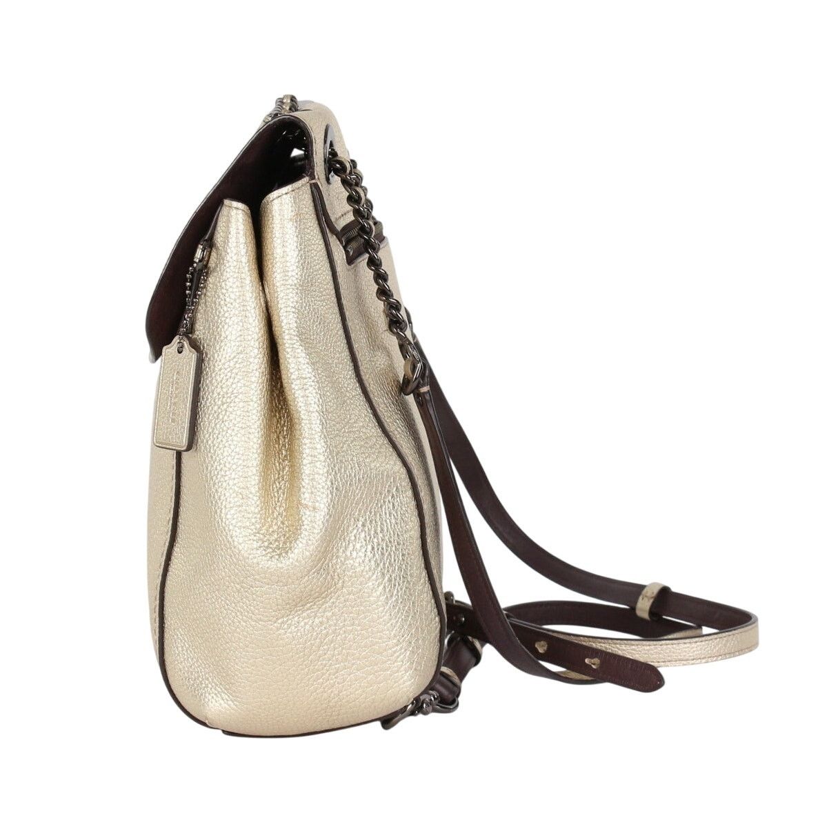 Coach Coach Metallic Gold Turnlock Vintage Leather Backpack Size ONE SIZE - 3 Thumbnail