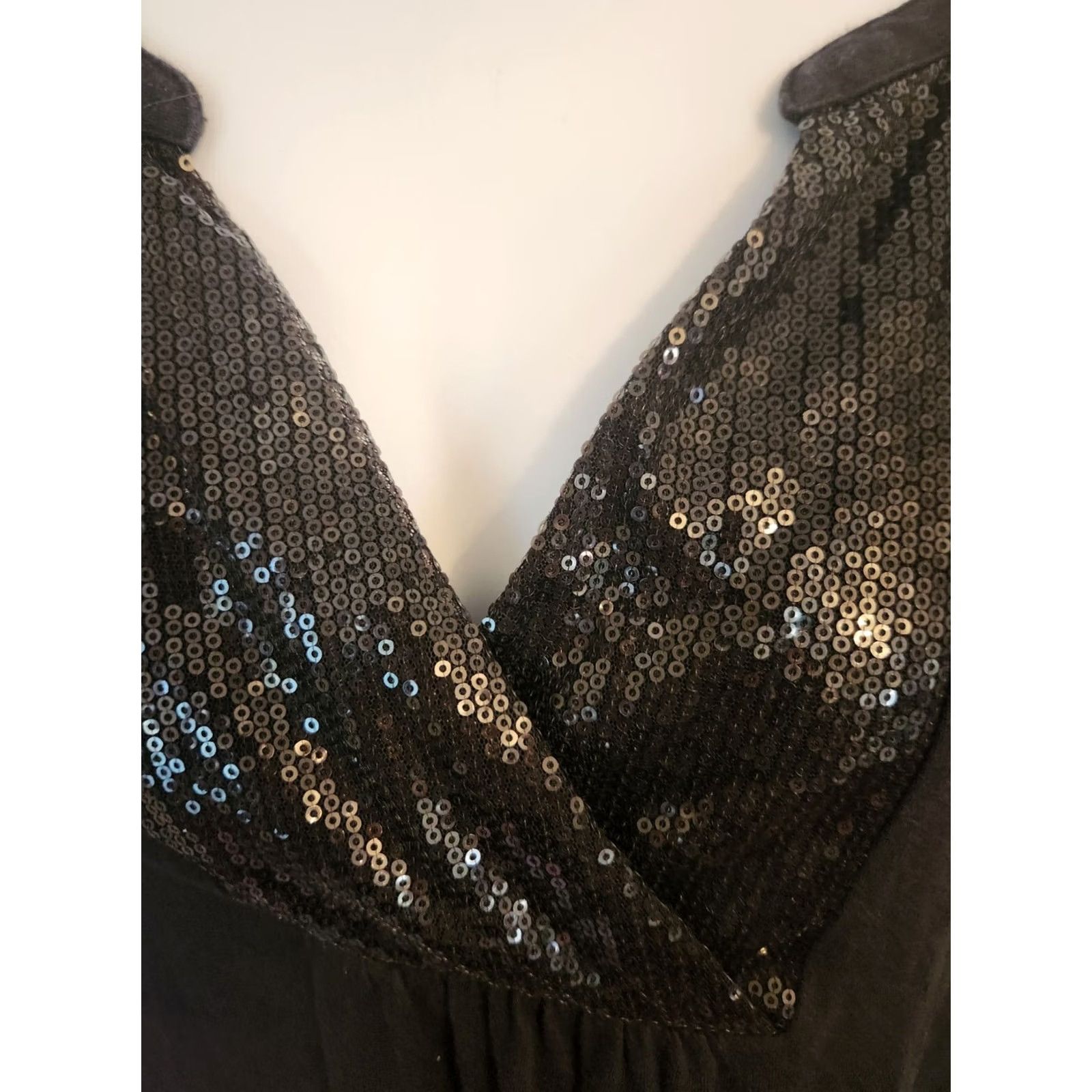 Vintage Lane Bryant Womens Top Black Long Sleeve V Neck Sequins Stretch Plus Size 22 24 Blouse Size 3XL / US 20-22 - 2 Thumbnail