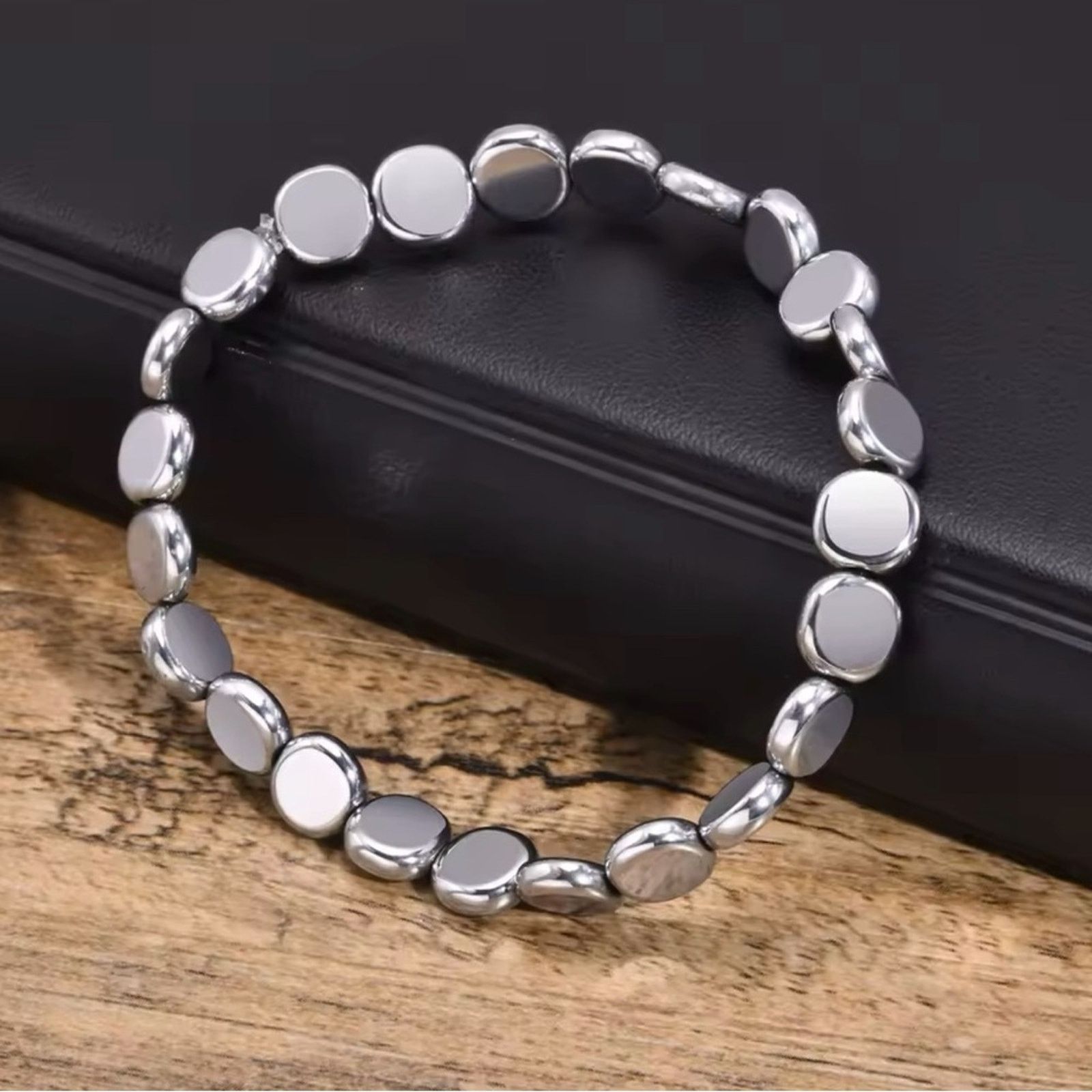 Other Flat Round Hematite Bracelets for Men Silver Gallstone Hand Size ONE SIZE - 4 Thumbnail