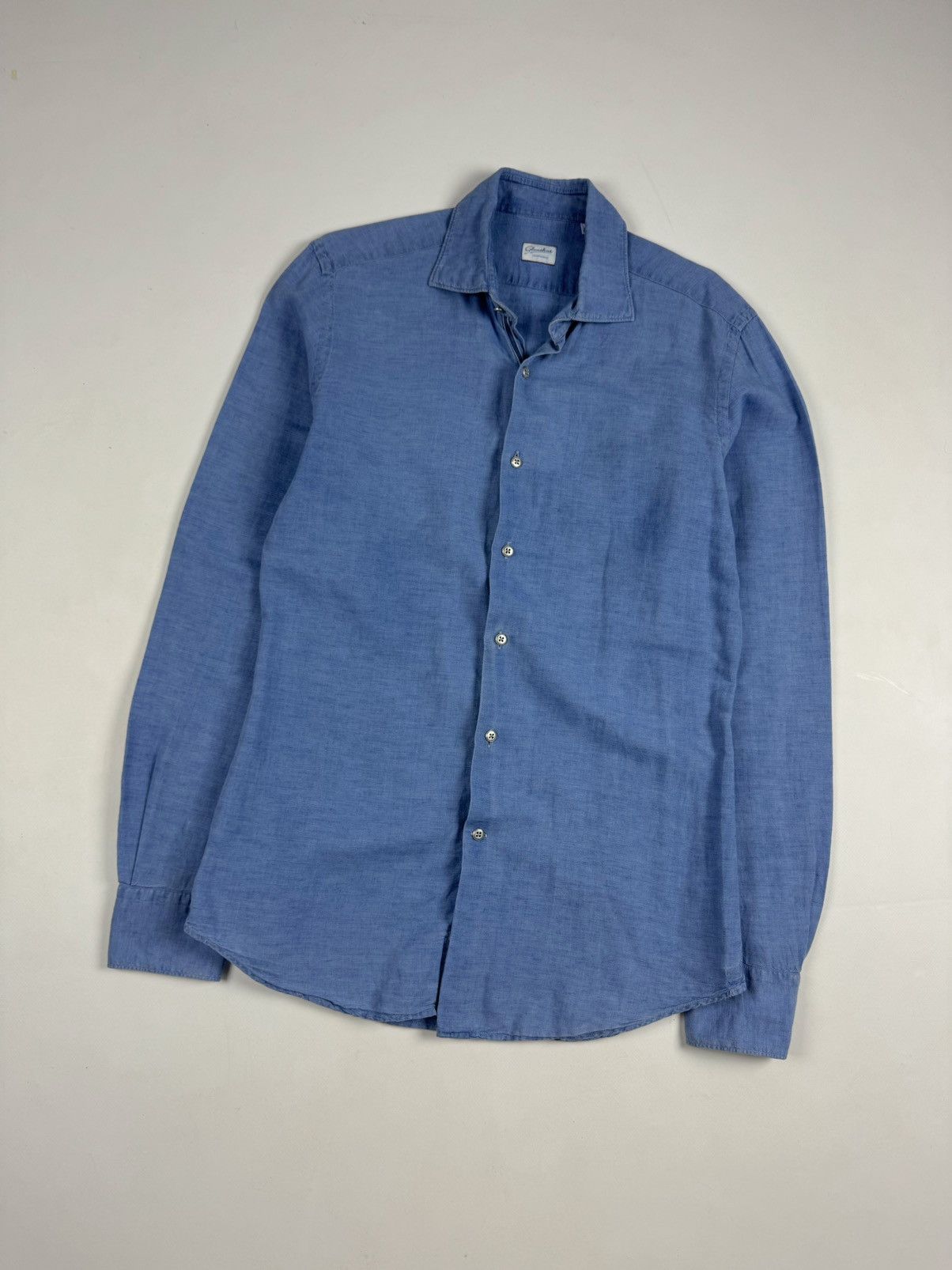 Designer × Glanshirt GLANSHIRT Blue Linen Long Sleeve Shirt Size US M / EU 48-50 / 2 - 2 Thumbnail