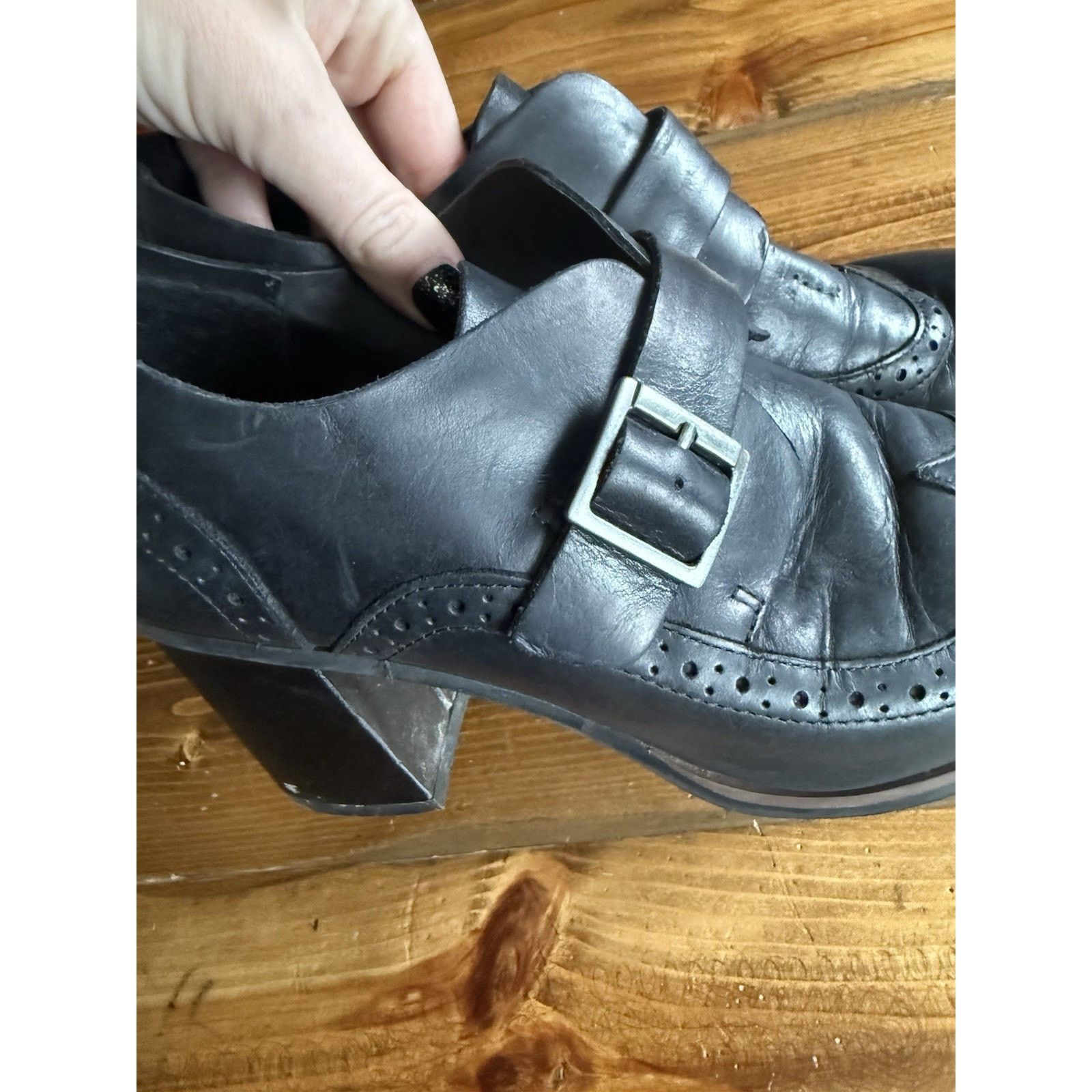 Kork-Ease Korks Ease Black Withrow Monk Wingtip Ankle Boots 8 Leather Size US 8 / IT 38 - 3 Thumbnail