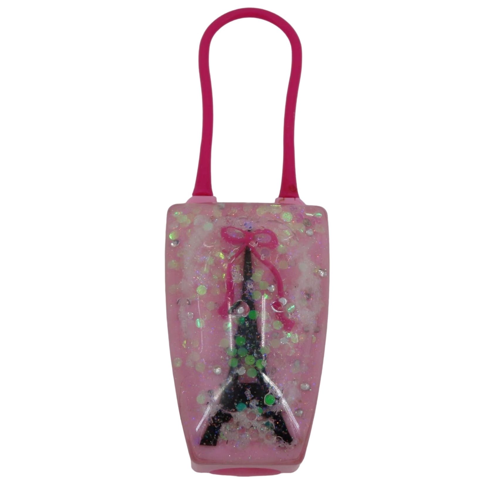 Vintage VINTAGE Bath and Body Works PocketBac Holder Eiffel Tower Snow Globe Loop Top VTG Pink Plastic Key Chain One Size Women Size ONE SIZE - 2 Thumbnail