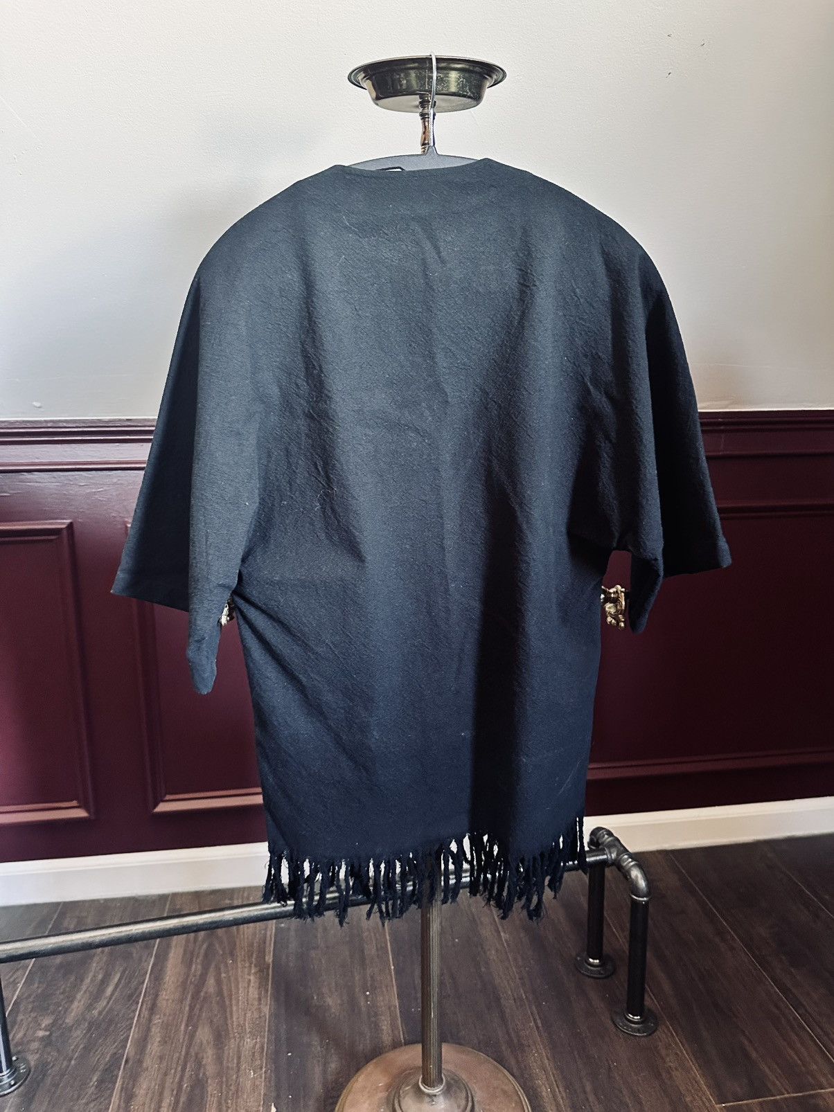 Saint Laurent Paris Fringe hem buttoned v-neck tunic shirt black Italy Size US XS / EU 42 / 0 - 8 Thumbnail
