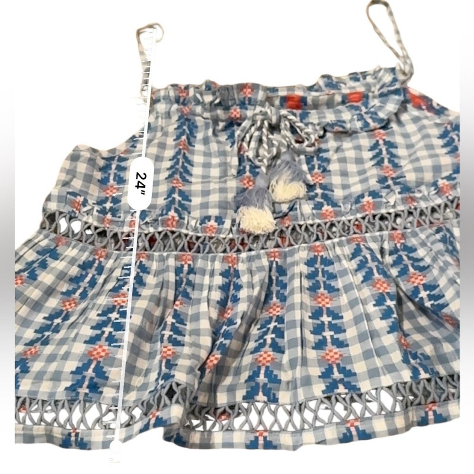 Dodo Bar Or DoDo Bar Or Blue & White Gingham Print Tie Tassel Top Sz M Size M / US 6-8 / IT 42-44 - 8 Thumbnail