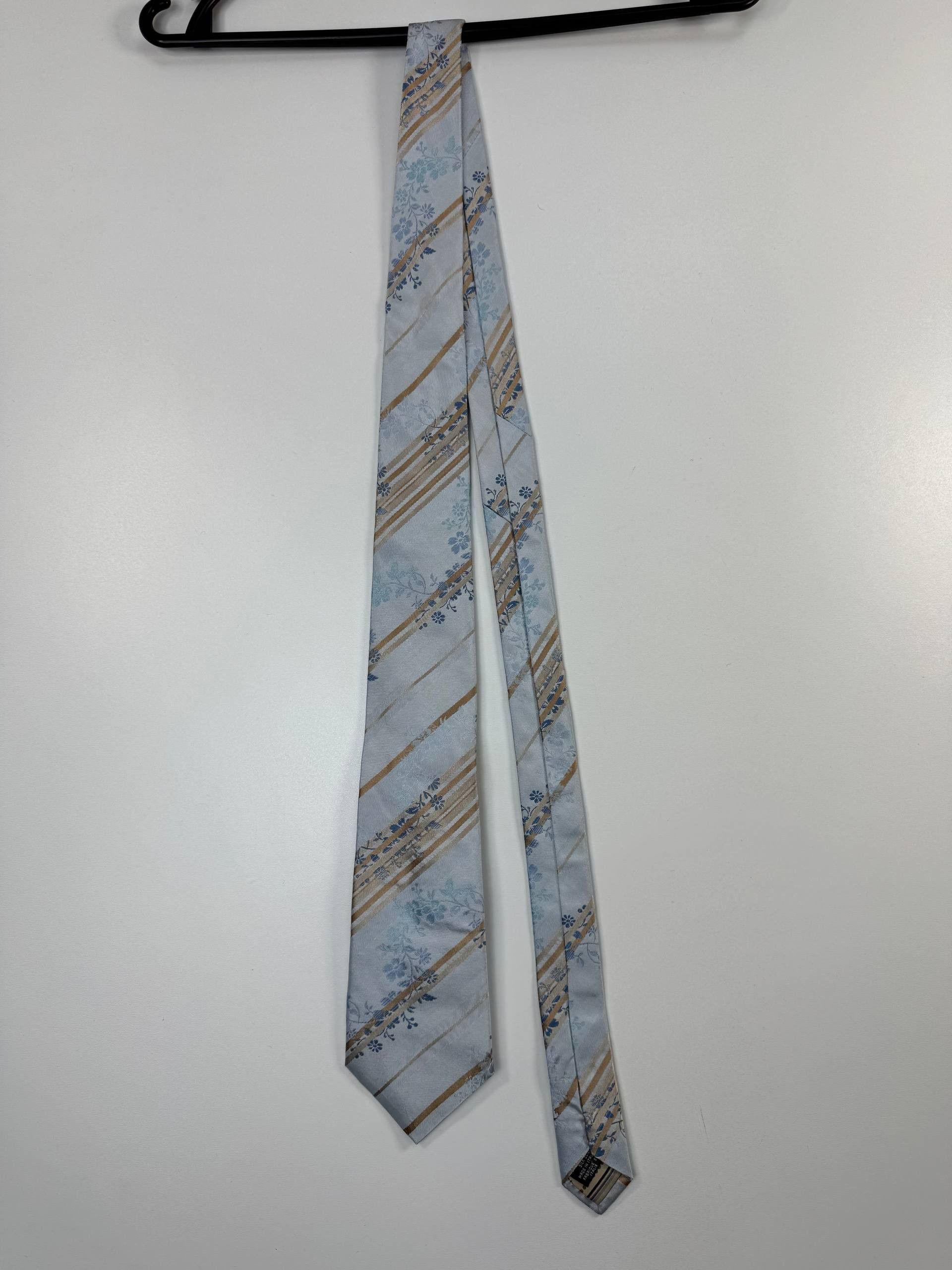 Kenzo NEW Kenzo Homme Silk Tie Floral Striped Blue Beige Mens Size ONE SIZE - 1 Thumbnail