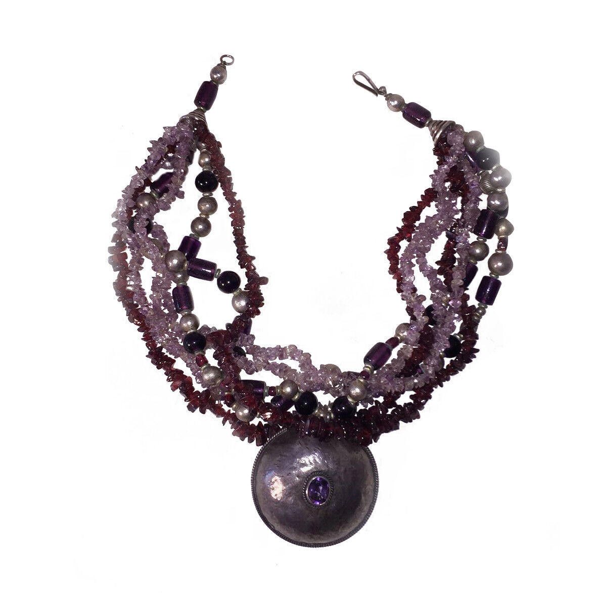 Designer Sterling Pendant Glass Amethyst & Garnet Chip Bead Necklace Size ONE SIZE - 2 Thumbnail