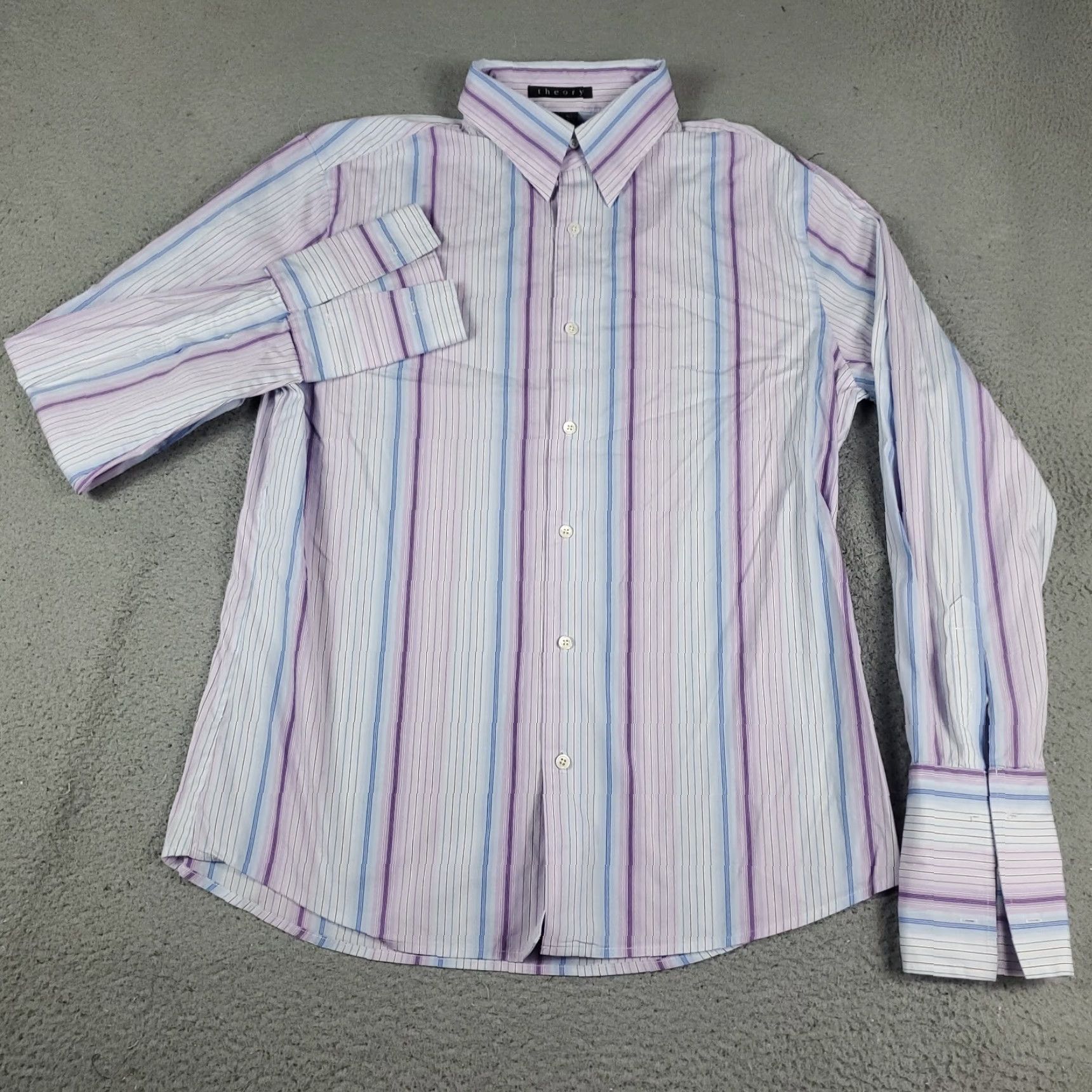 Theory Theory Shirt Mens Size Large Purple Blue Striped Button Up Long Sleeve Size US L / EU 52-54 / 3 - 2 Thumbnail