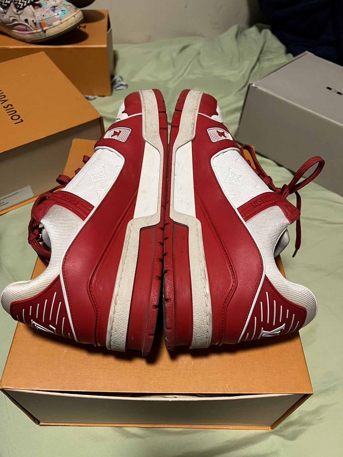 Louis Vuitton Louis Vuitton White Red Embossed Monogram Trainer Sneaker Size US 13 / EU 46 - 7 Thumbnail