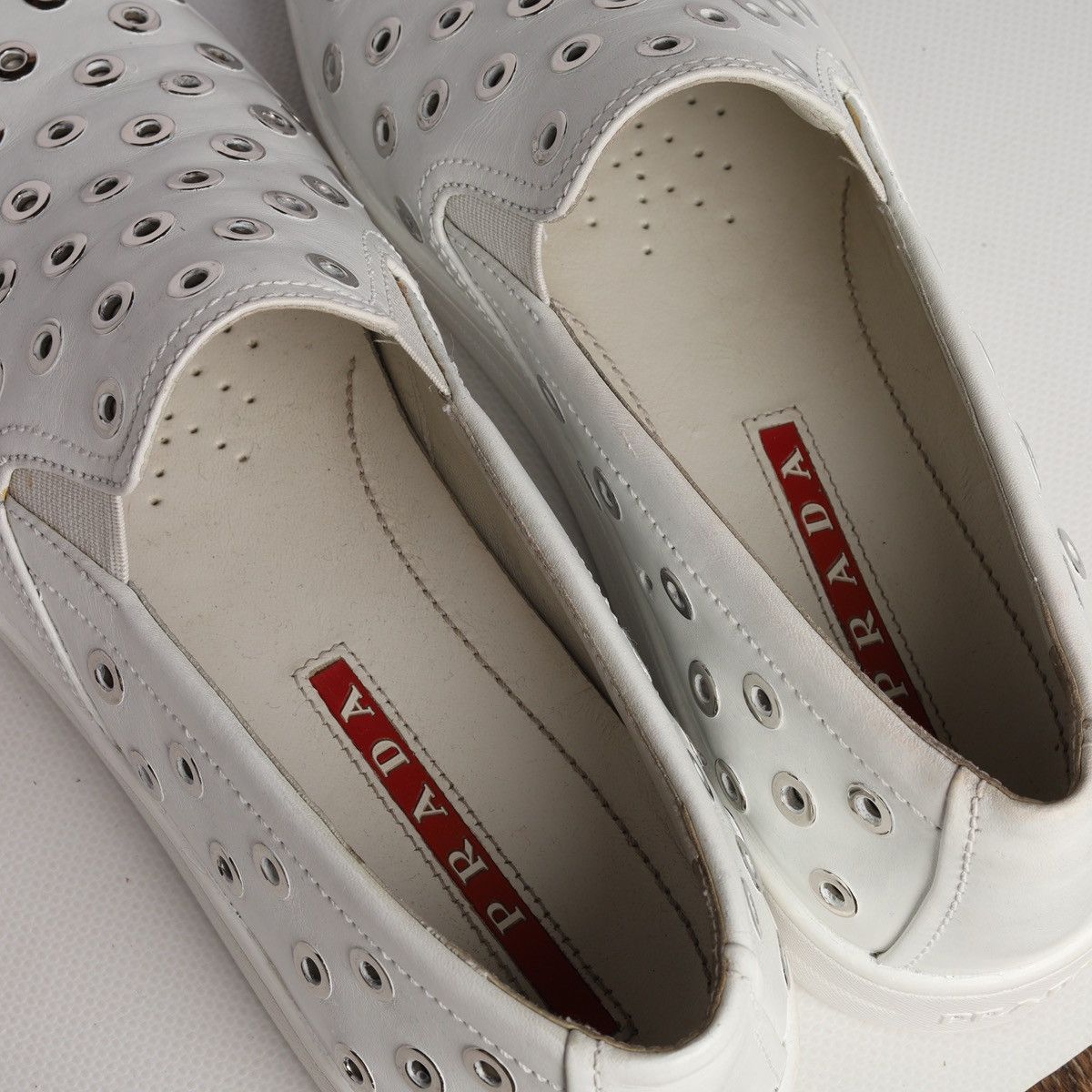 Prada Prada White Leather Slip-on Sneakers Trainers Shoes Grommet Size US 9 / IT 39 - 15 Thumbnail