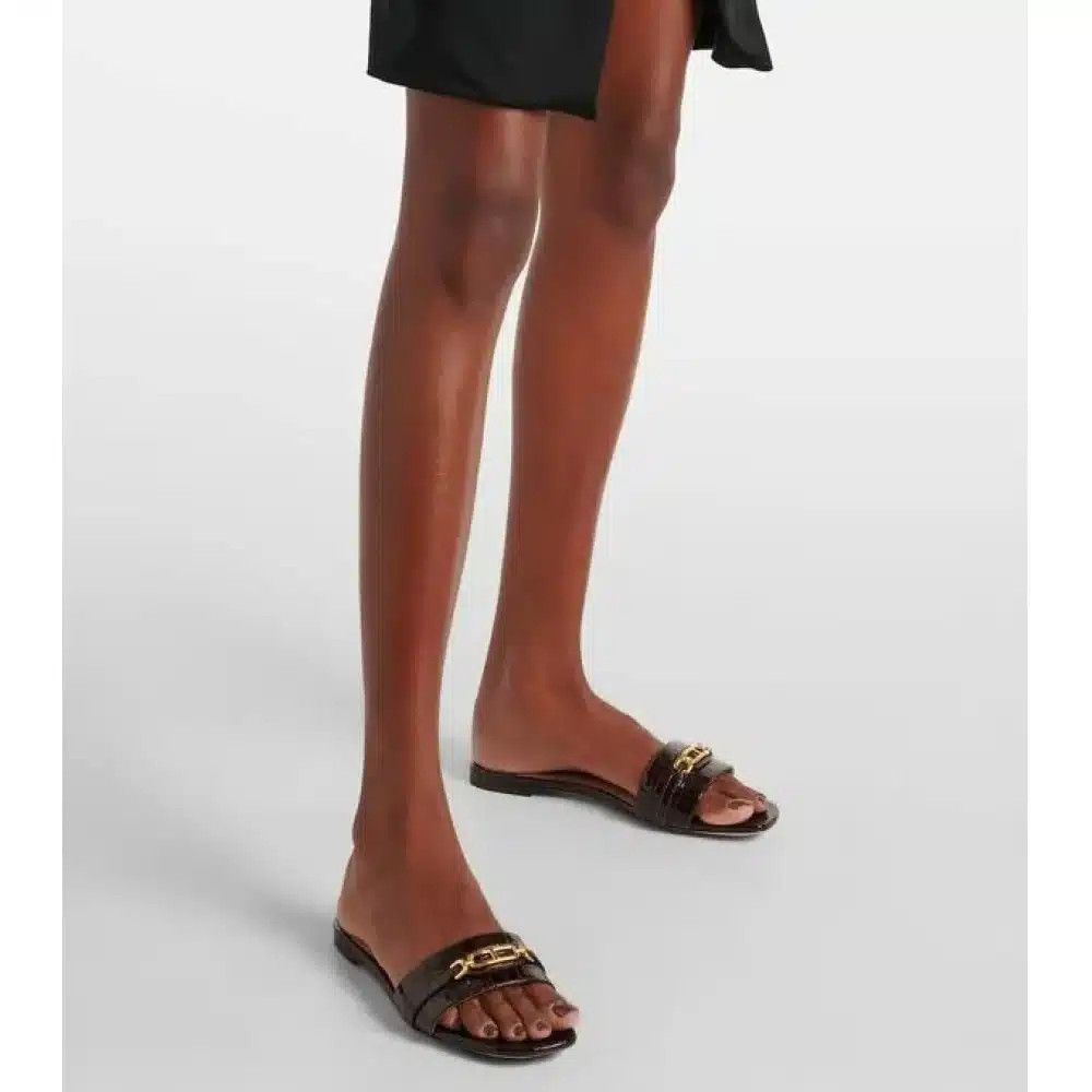 Tom Ford o1loc1c0225 W3526 Croco Effect Leather Slides in Black Size US 7 / IT 37 - 3 Thumbnail