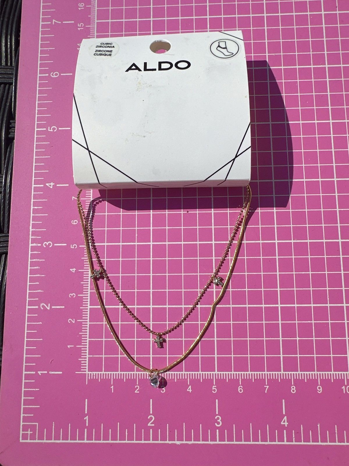 Designer ALDO 2 pc bundle anklets Gold tone chain diamond paved cross Size ONE SIZE - 5 Thumbnail