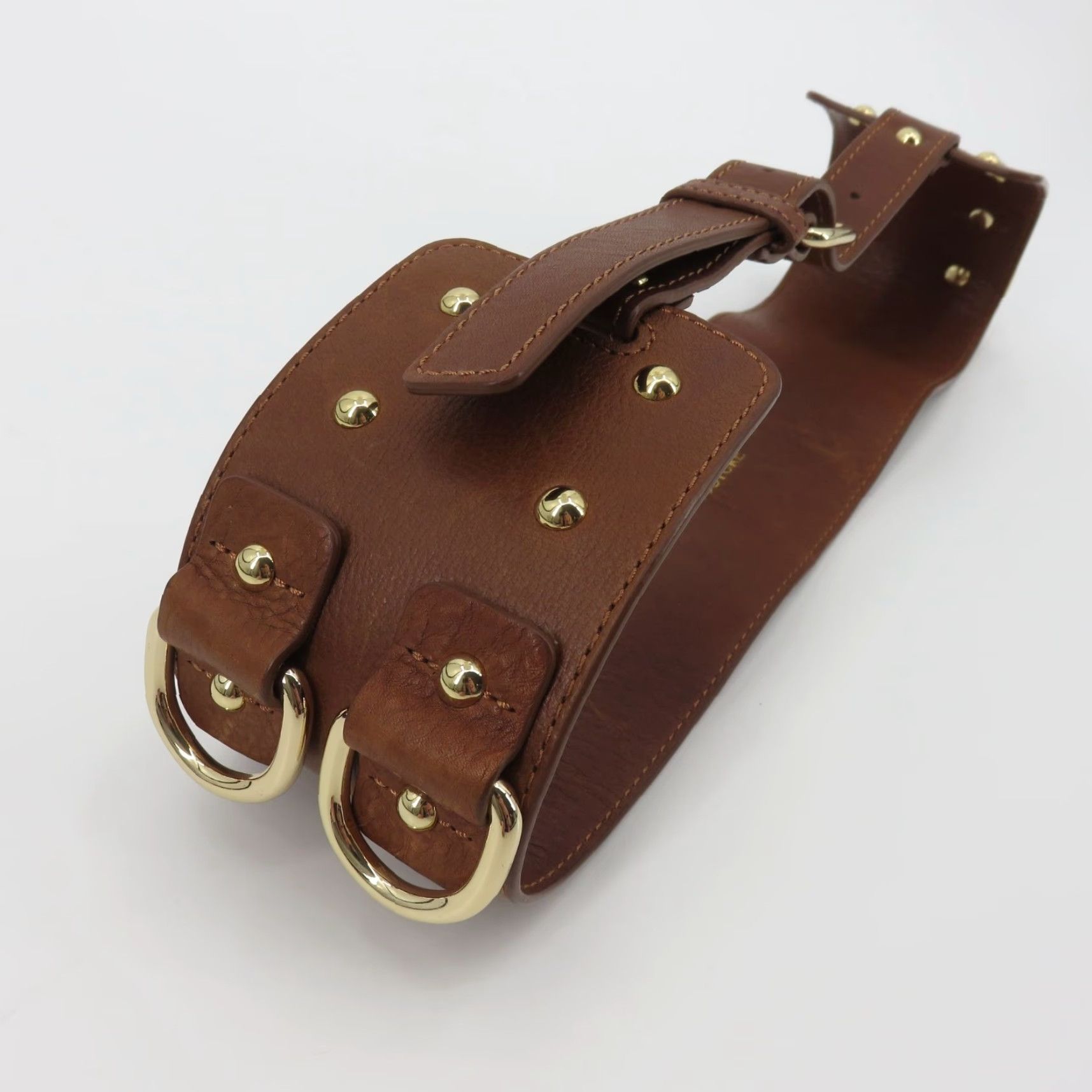 Juicy Couture VINTAGE Juicy Couture Belt Corset Belt Women Wide Brown Leather Gold D Ring Studded VTG Size ONE SIZE - 3 Thumbnail