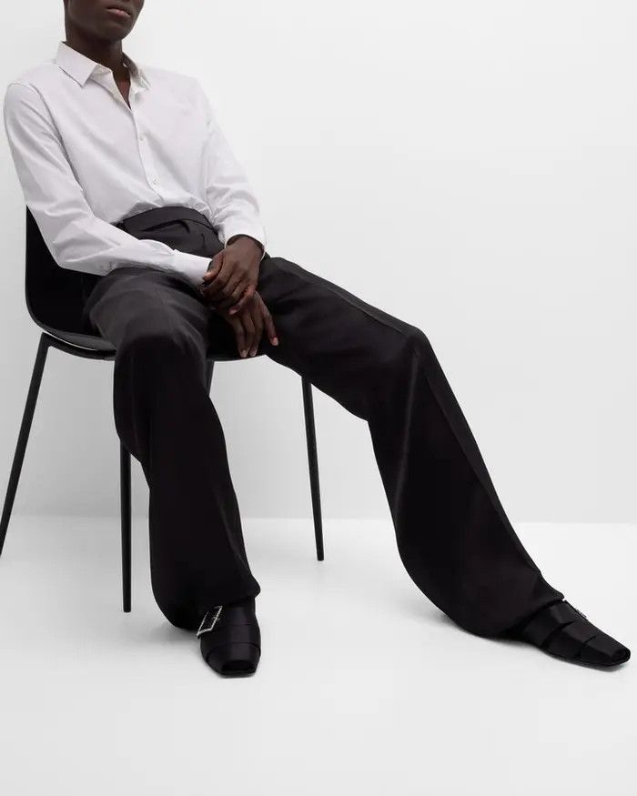 Saint Laurent Paris o1bcso1str0125 Jacques Flat Mules In Crepe Satin in Black Size US 11 / EU 44 - 6 Thumbnail