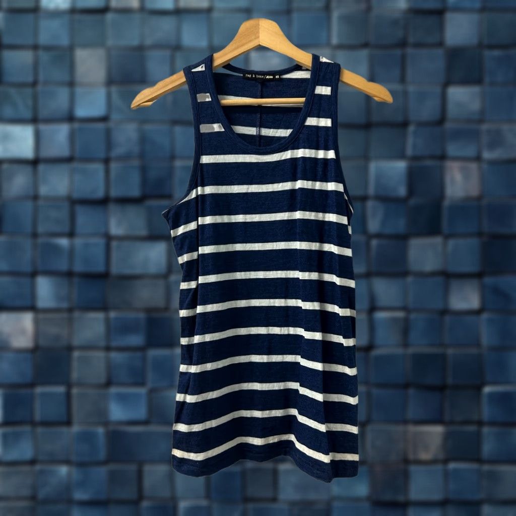 Rag & Bone Womens rag & bone Tank Top Navy White Striped Crew Neck Sleeveless XS Relaxed Fit Cotton Jersey Peru Casual Womens Size XS / US 0-2 / IT 36-38 - 1 Thumbnail