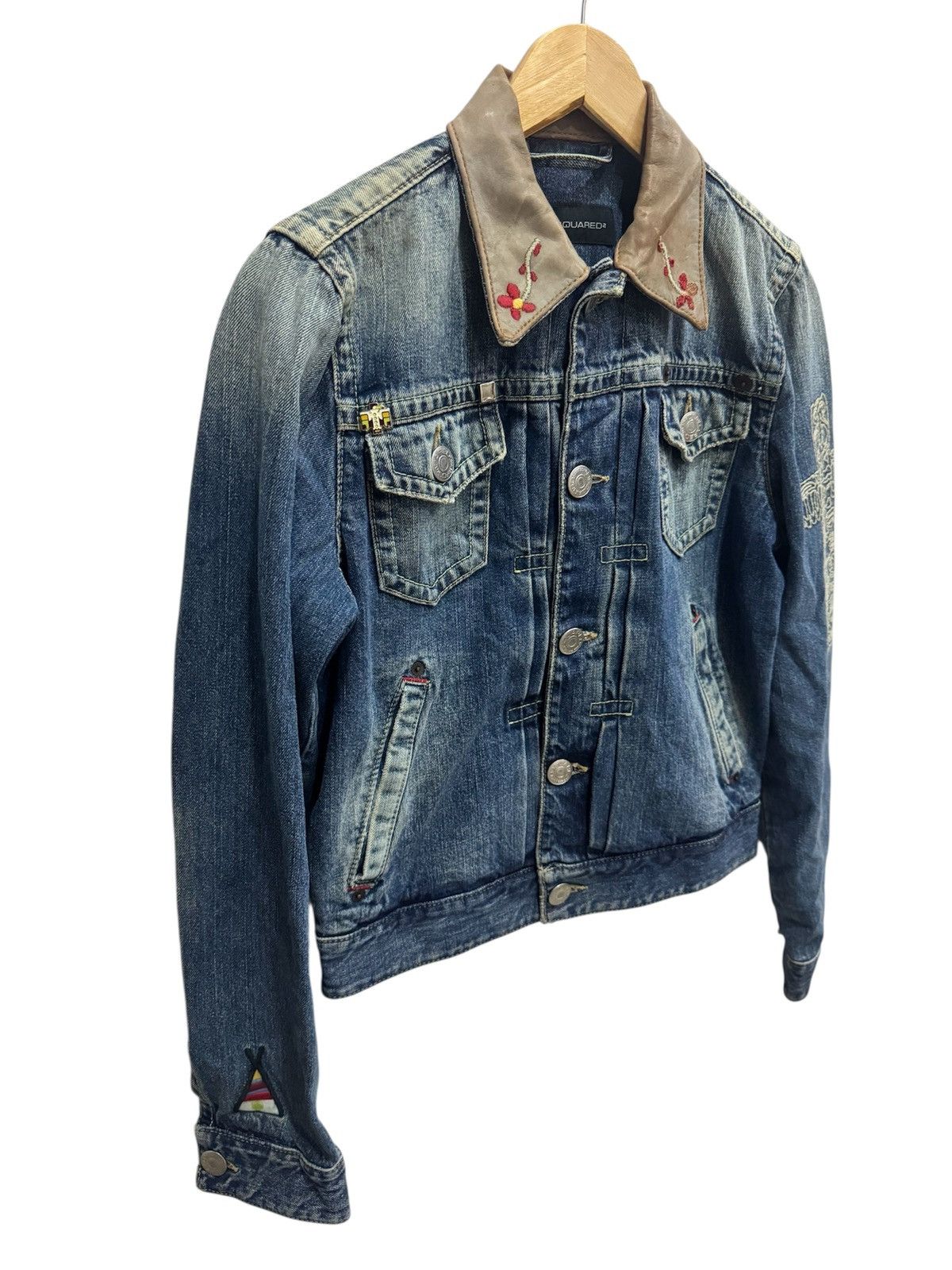 Dsquared2 Dsquared2 Embroidery Denim Jacket With Leather Collar Size M / US 6-8 / IT 42-44 - 3 Thumbnail
