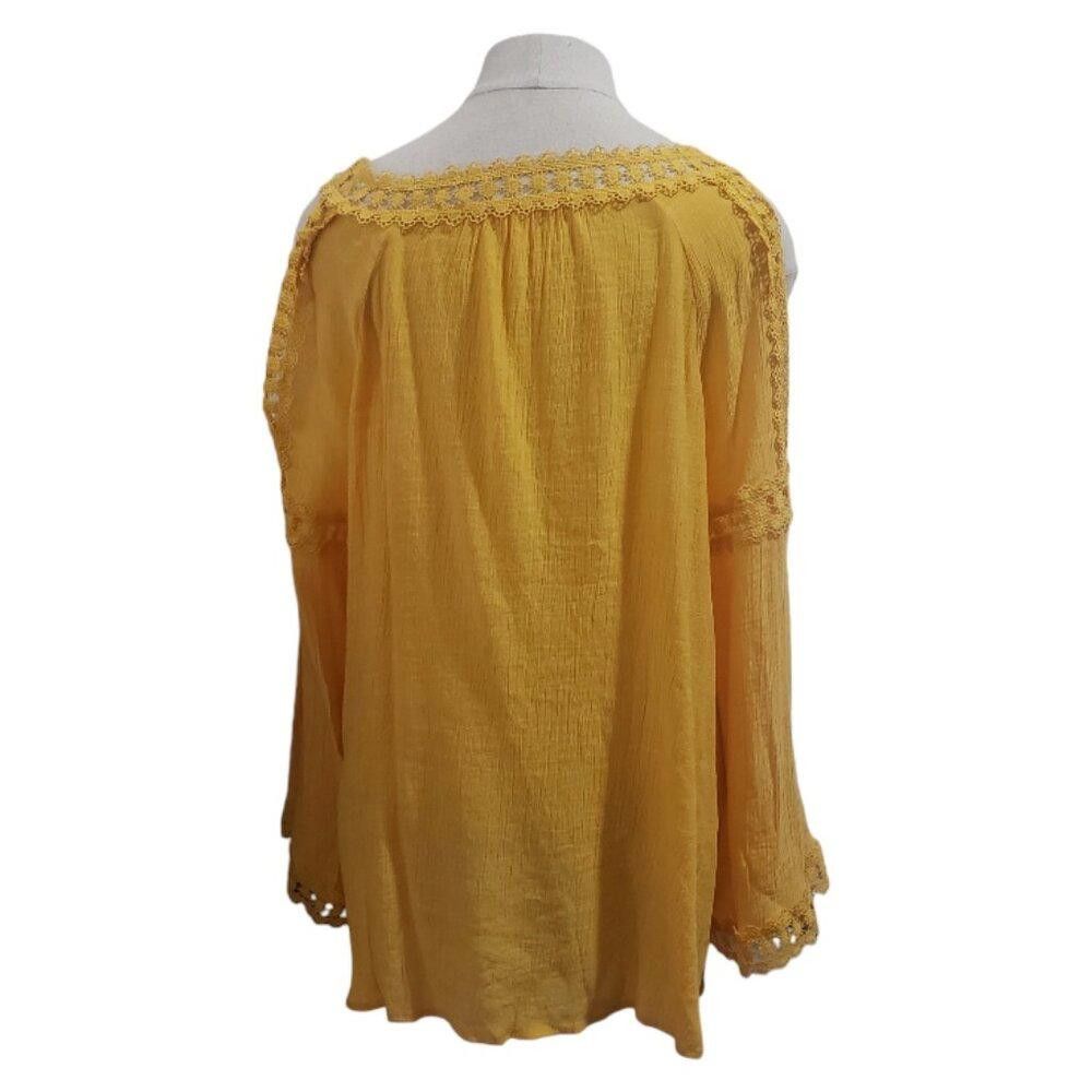Designer CT1812 Yellow Open Shoulder Lace Long Sleeve Blouse M Size M / US 6-8 / IT 42-44 - 5 Thumbnail