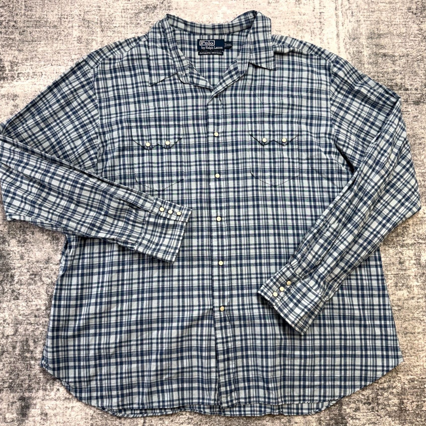 Polo Ralph Lauren VINTAGE Polo Ralph Lauren Shirt Mens 2XL Western Pearl Snap Blue Plaid Cotton Button-Up Collared Long Sleeve Cowboy Western Size US XXL / EU 58 / 5 - 2 Thumbnail