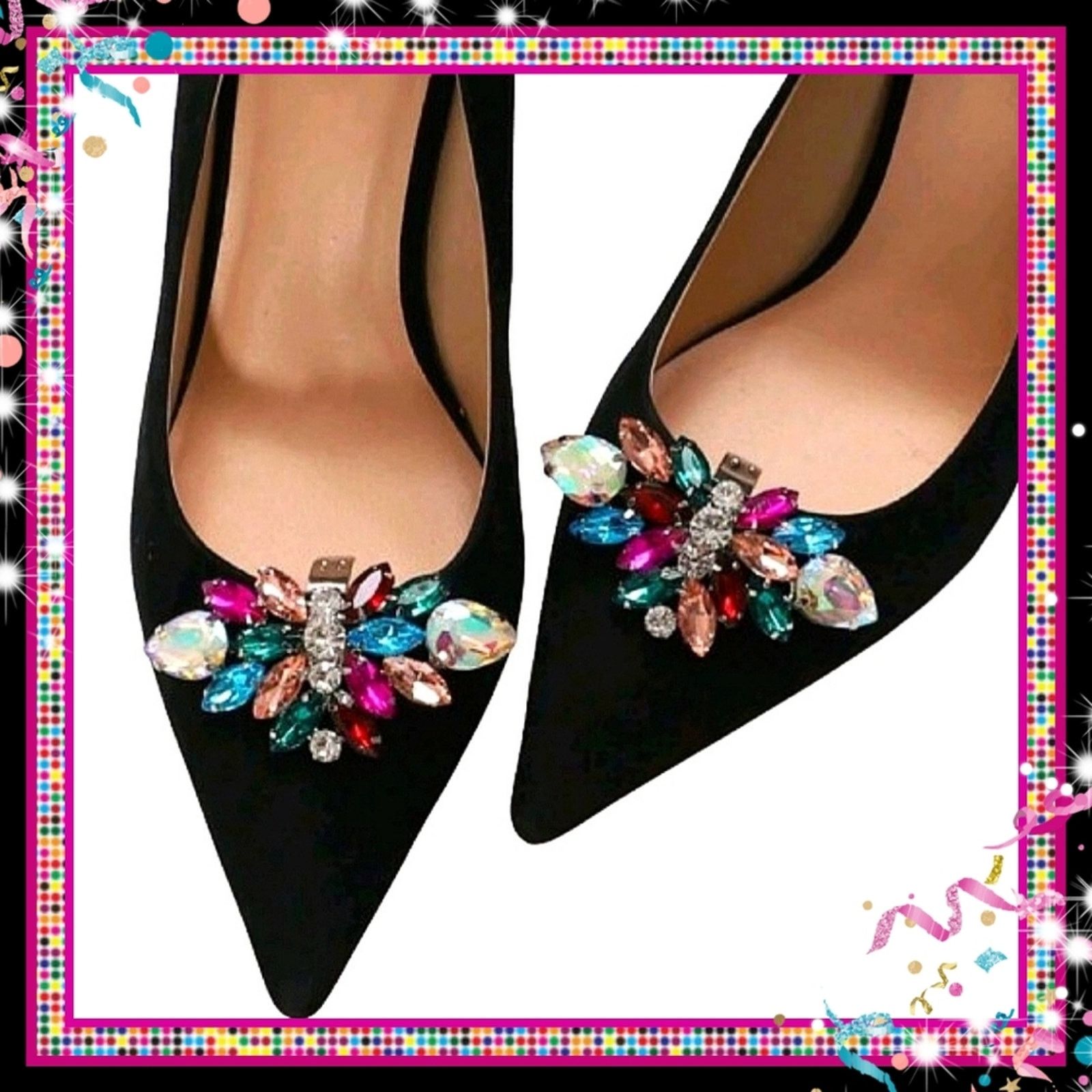 Other COLORFUL ☆ RHINESTONE ☆ SILVERTONE SHOE CLIPS ☆ NIP Size US 4 / IT 34 - 1 Thumbnail