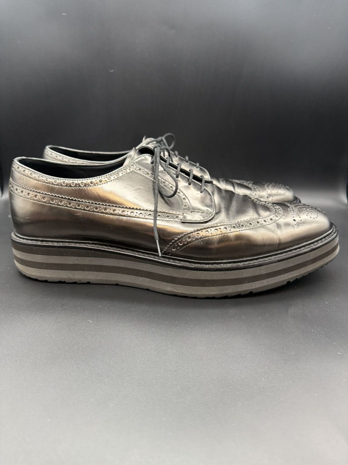 Prada PRADA Metallic Leather Platform Wingtip Brogue Oxford-US 11 Size US 11 / EU 44 - 4 Thumbnail
