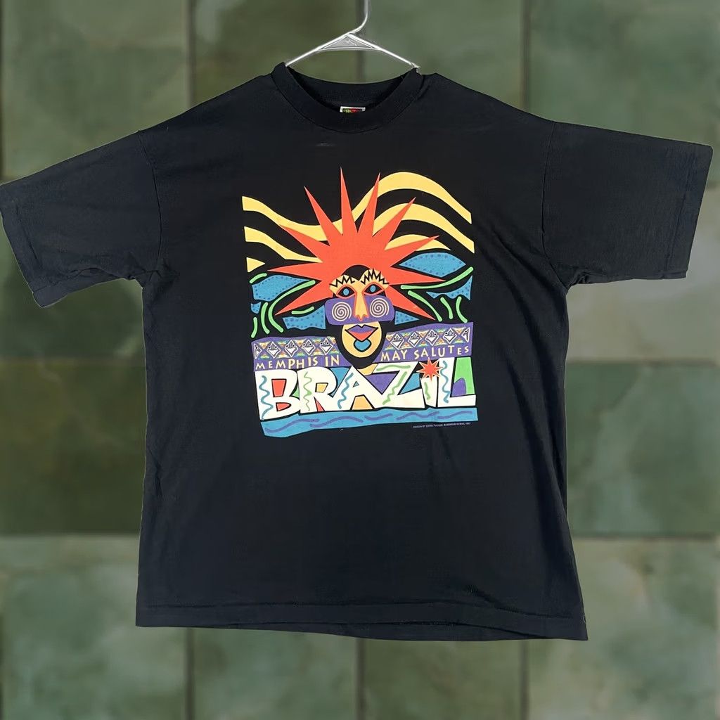 Fruit Of The Loom VINTAGE Memphis In May Brazil Shirt Mens XL 1997 Festival Art Graphic Tee 90s Black Size US XL / EU 56 / 4 - 1 Thumbnail