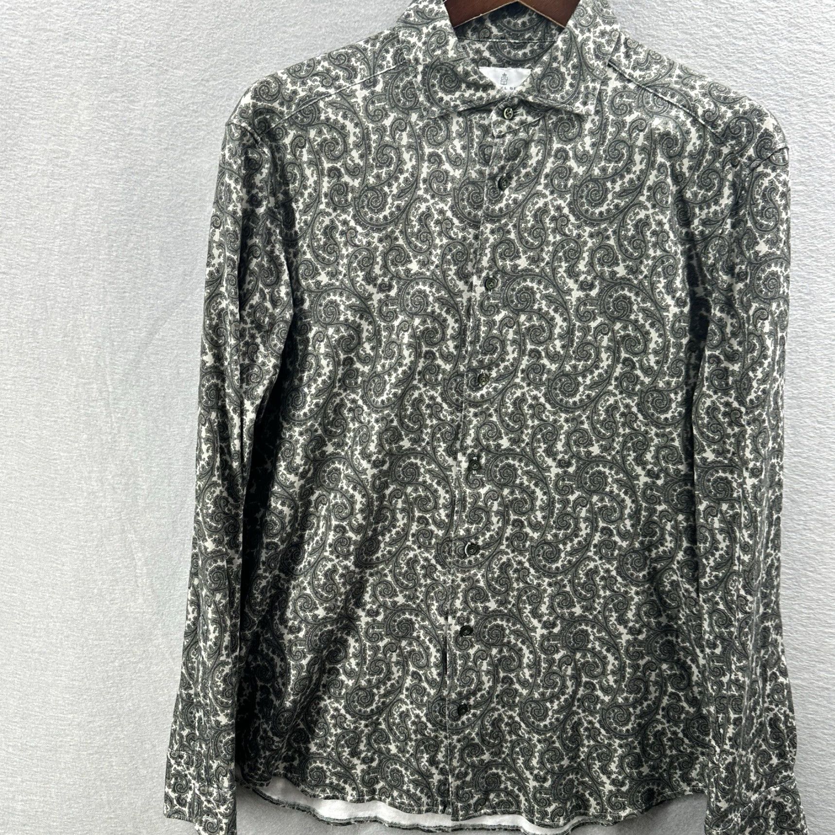 Vintage Knit Shirt Mens Large Green Paisley Jersey Knit Stretch Button-Up Spread Collar Size US L / EU 52-54 / 3 - 2 Thumbnail
