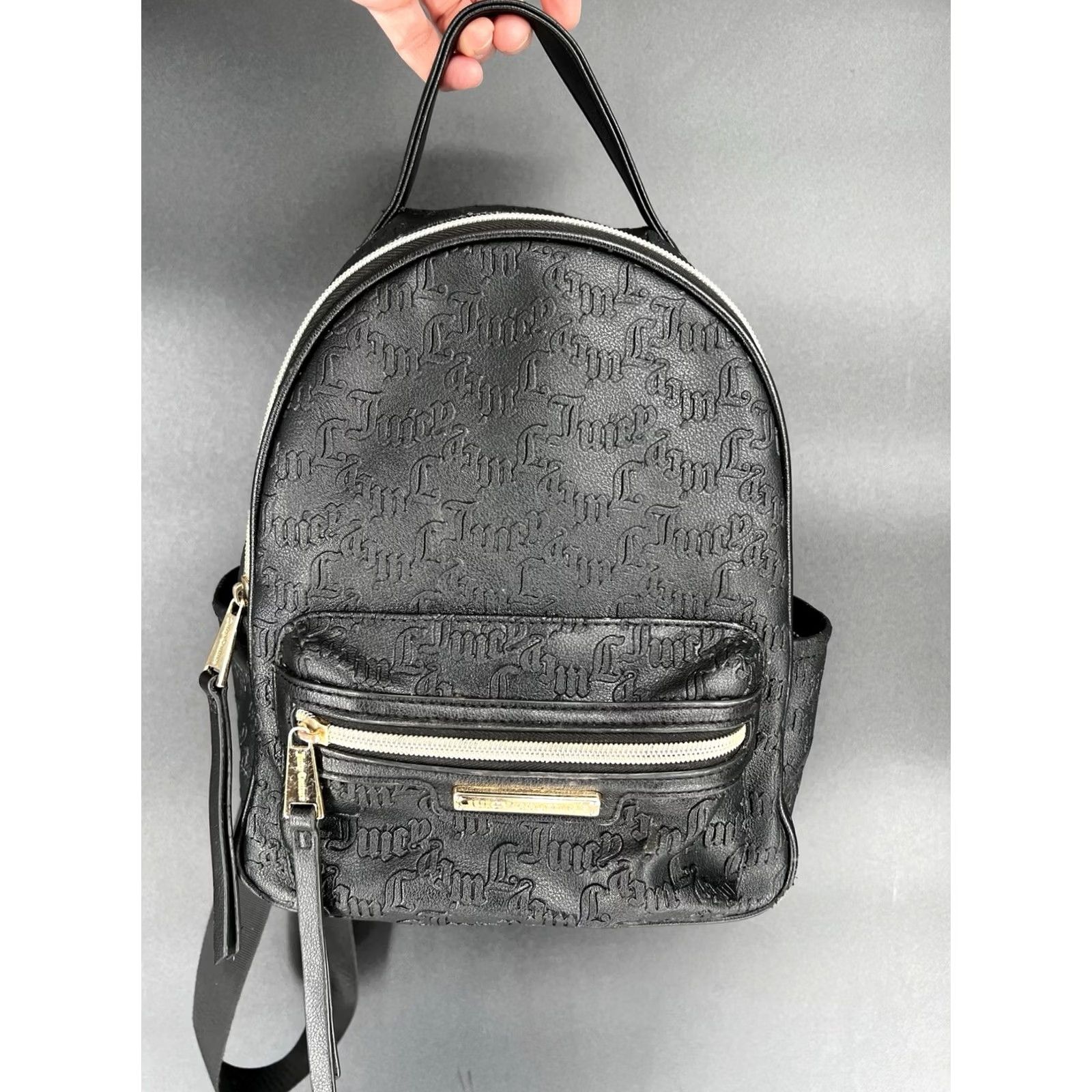 Juicy Couture Juicy Couture Black Leather Backpack Purse Logo Pattern Medium Casual Travel Zip Closure Womens Size ONE SIZE - 7 Thumbnail
