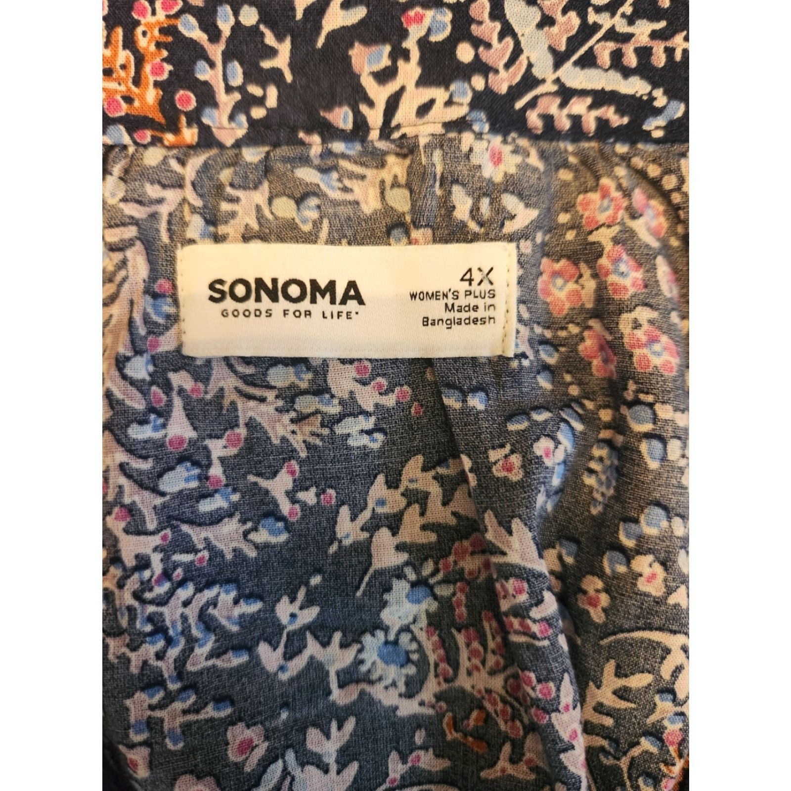 Vintage Sonoma Navy Blue Floral Pattern Smocked Long Sleeve Shirt 4X Womens Size XXL / US 16-18 / IT 52-54 - 6 Thumbnail