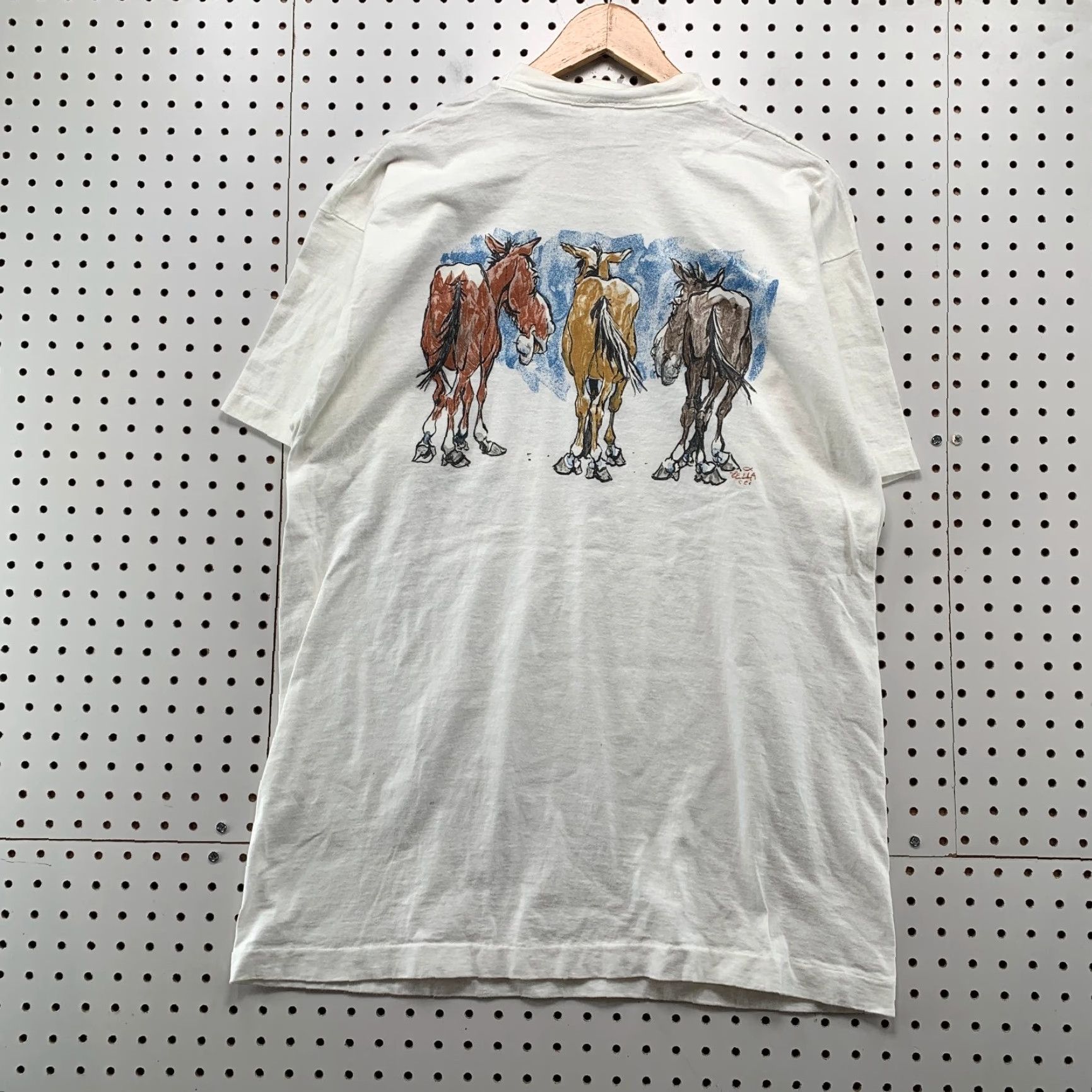 Doublet VINTAGE Buffalo T-Shirt Mens XL White Double-Sided Horse 90s NAG Single Stitch Made USA Shoes? Size US XL / EU 56 / 4 - 4 Thumbnail