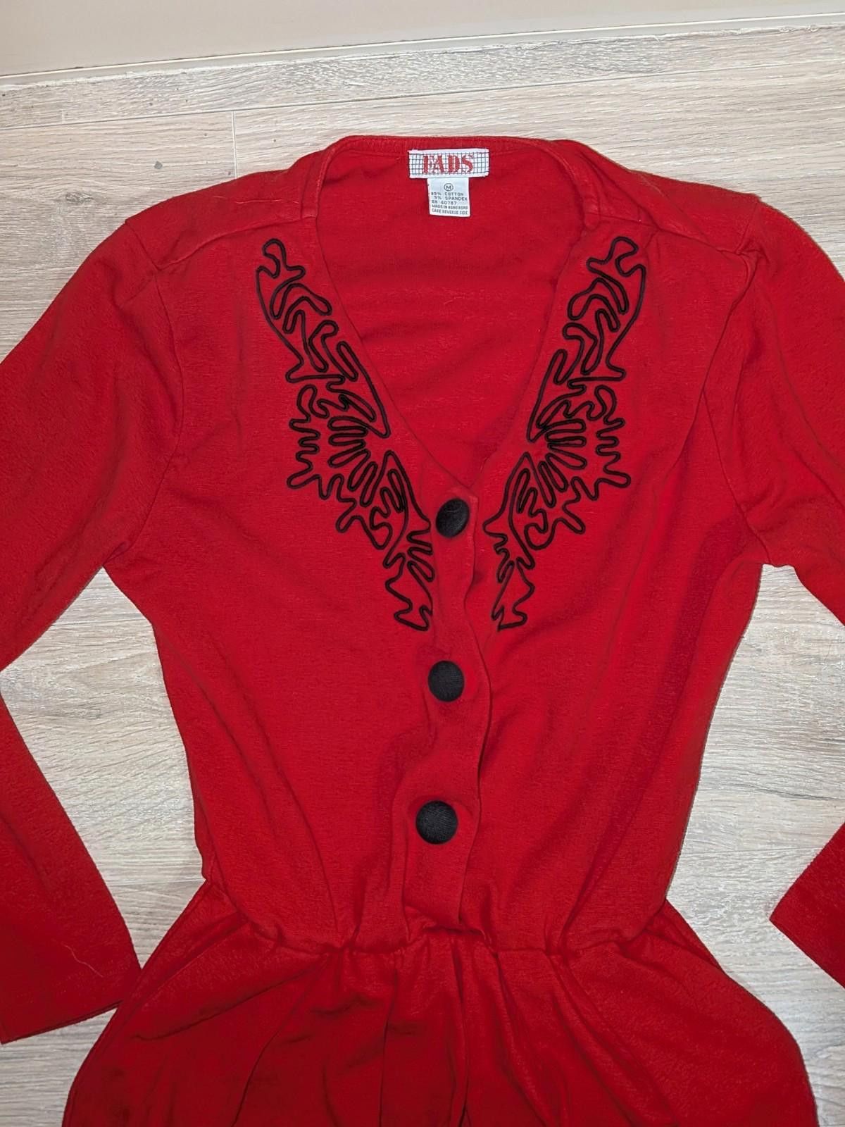 Faded Glory VTG 80s FADS Red Jumpsuit W/ Black Soutache Embroidery Sz M Size 32" / US 10 / IT 46 - 2 Thumbnail