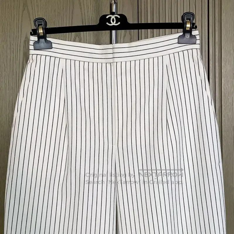 Chanel Chanel White Cotton Striped Casual Trousers . Size 23" - 2 Thumbnail