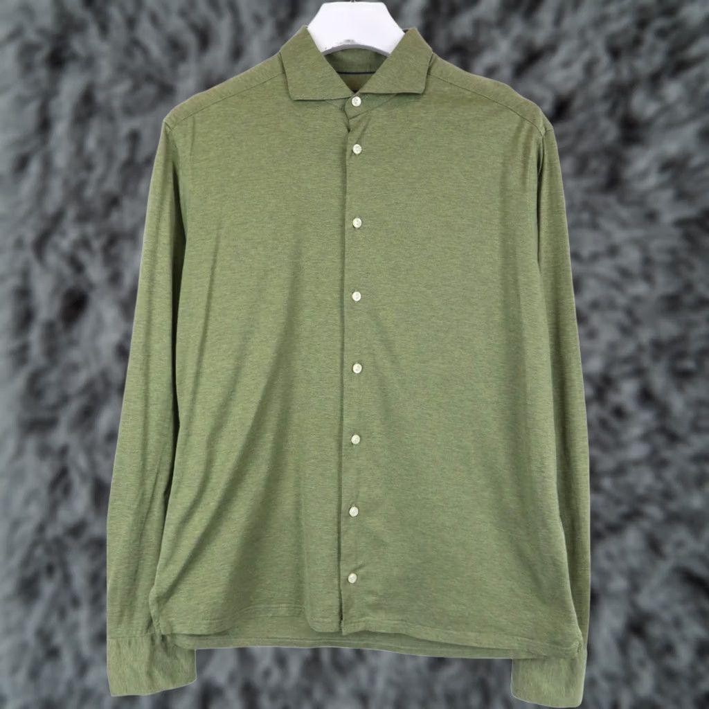 Eton Eton Shirt Mens XL Green Slim Jersey Men Cutaway Collar Stretch Button Size US XL / EU 56 / 4 - 1 Thumbnail