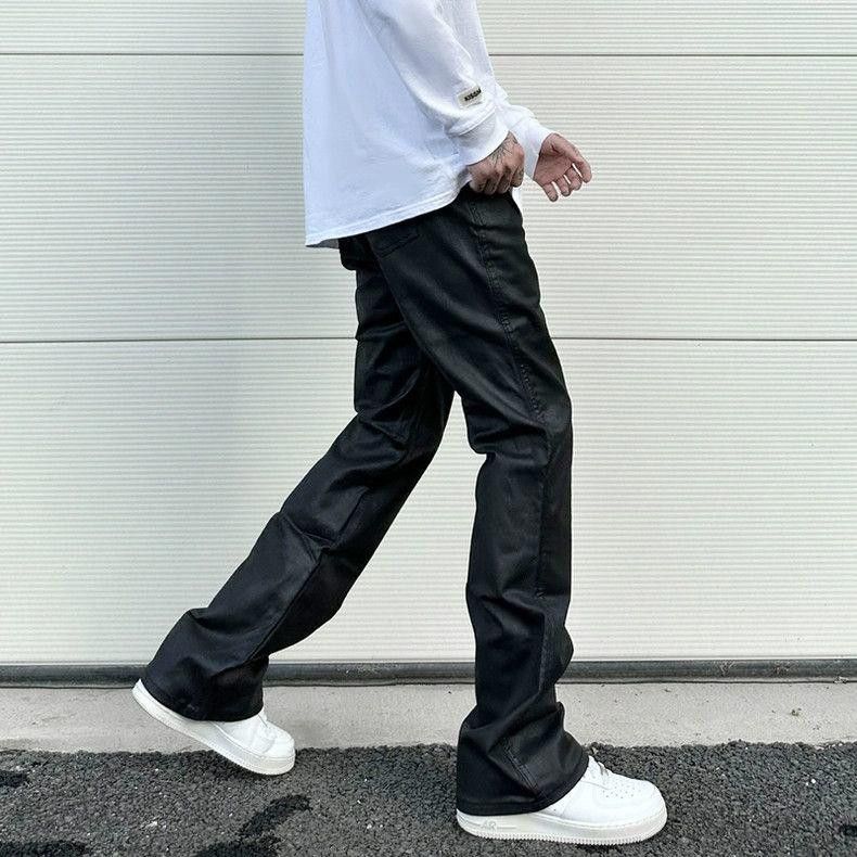 Leather Black Wax Coated Micro Flared PU Leather Jeans Size US 32 / EU 48 - 8 Thumbnail