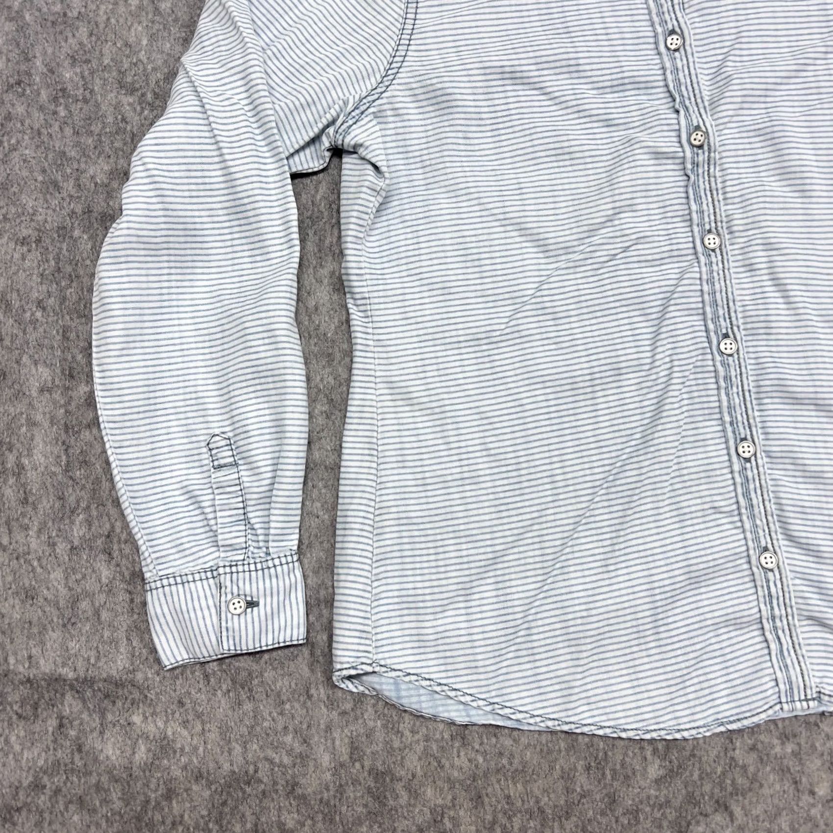 Vintage Foxcroft Shirt Womens 10P Blue Stripe Tencel Lyocell Button Front Top Roll Tab Size L / US 10 / IT 46 - 7 Thumbnail