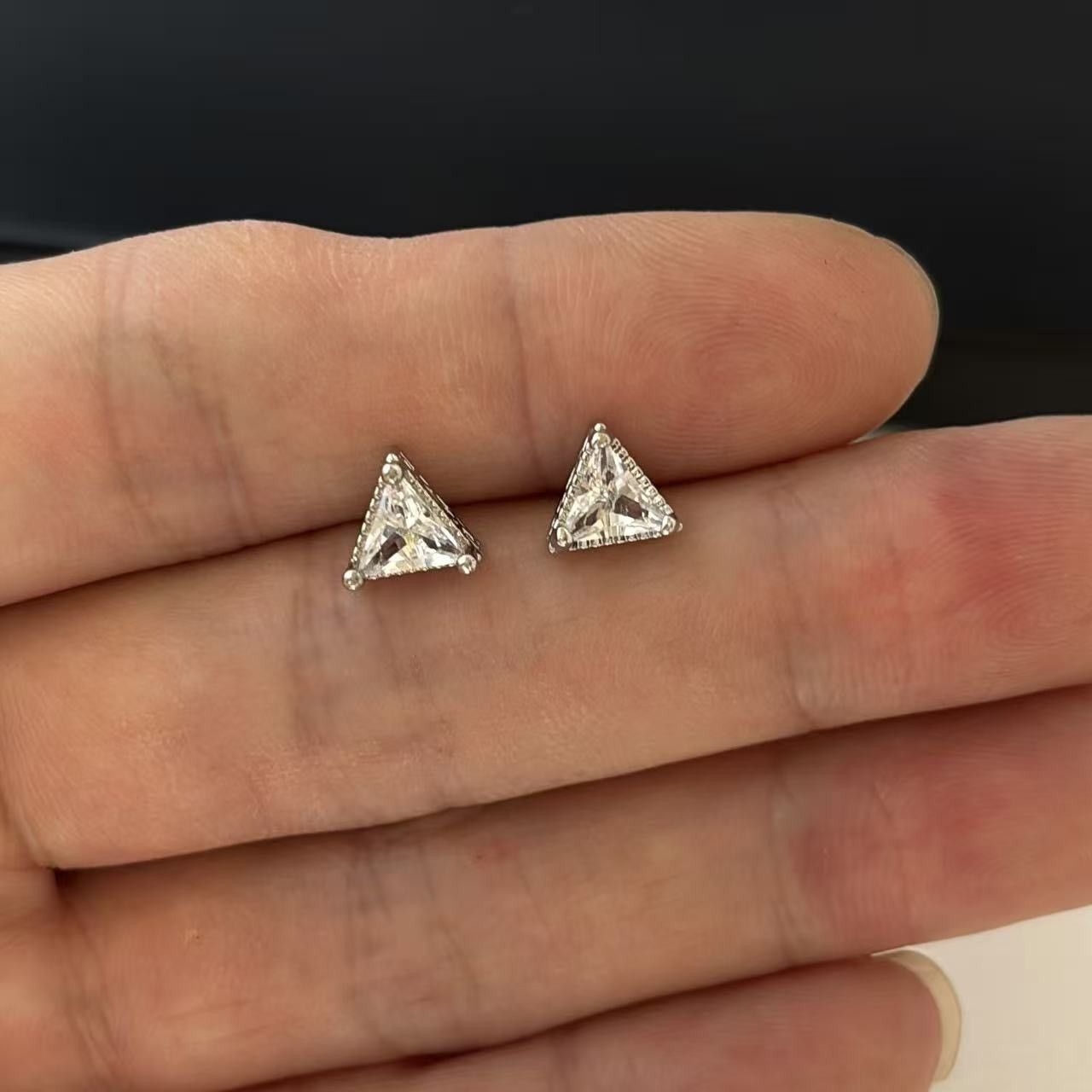 Other 8mm CZ Geometric Triangle Stud Earrings for Men Women Size ONE SIZE - 1 Thumbnail