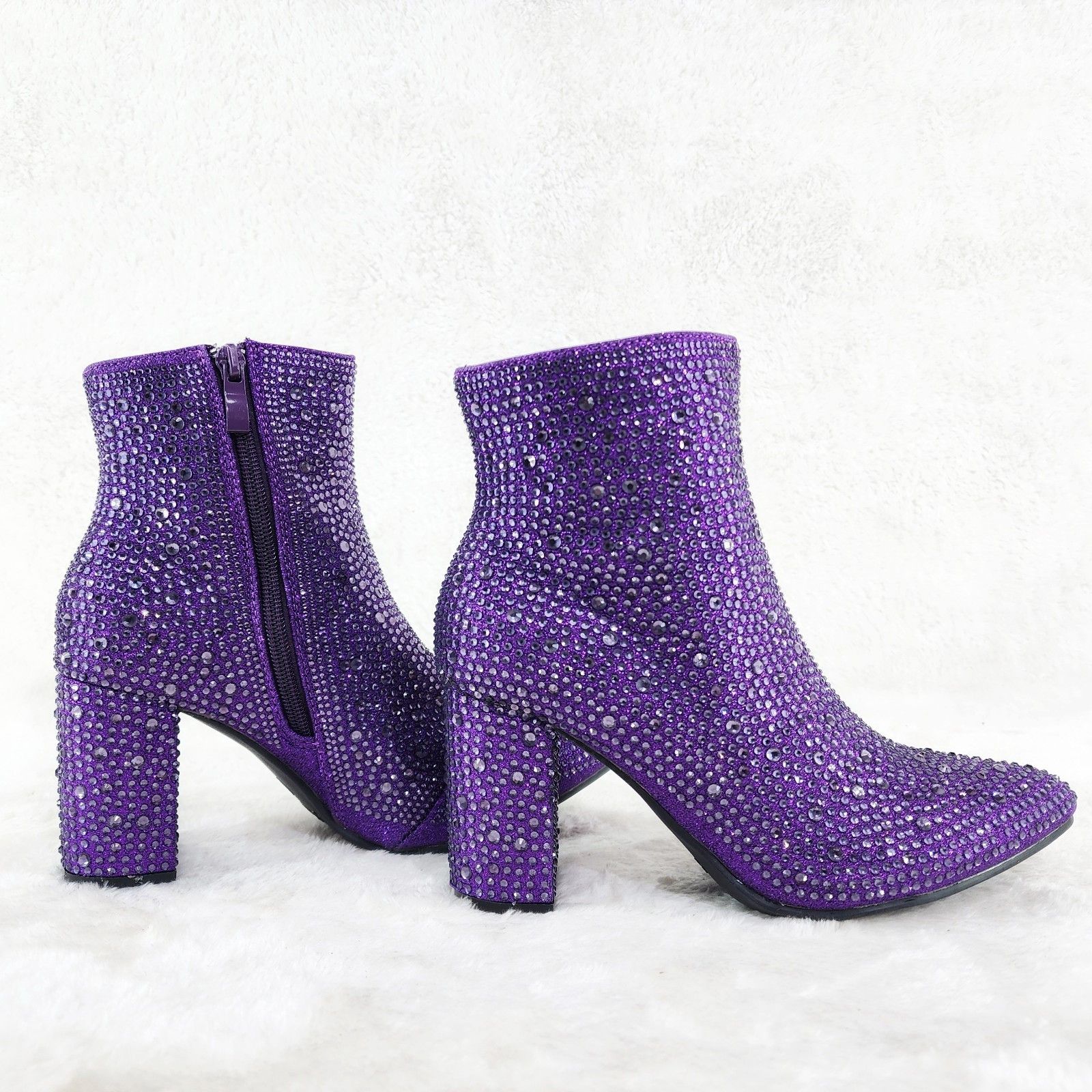Other Crystel Purple Rhinestone 3" Block Heel Ankle Boots Booties Size US 6 / IT 36 - 3 Thumbnail