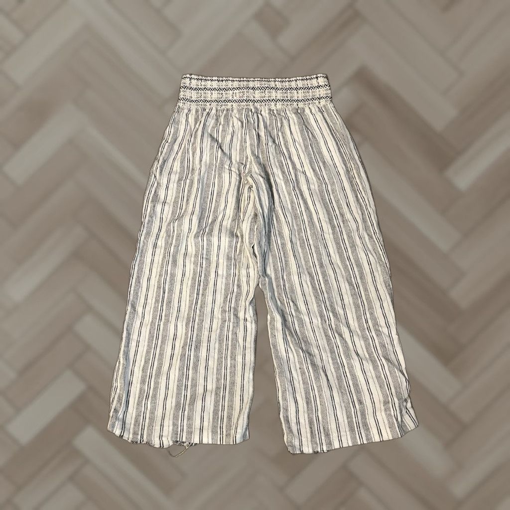 Vintage Rewash Pants Womens XL Black Linen Striped Wide-Leg Beach Cropped 21in Inseam Size 40" / US 18 - 1 Thumbnail