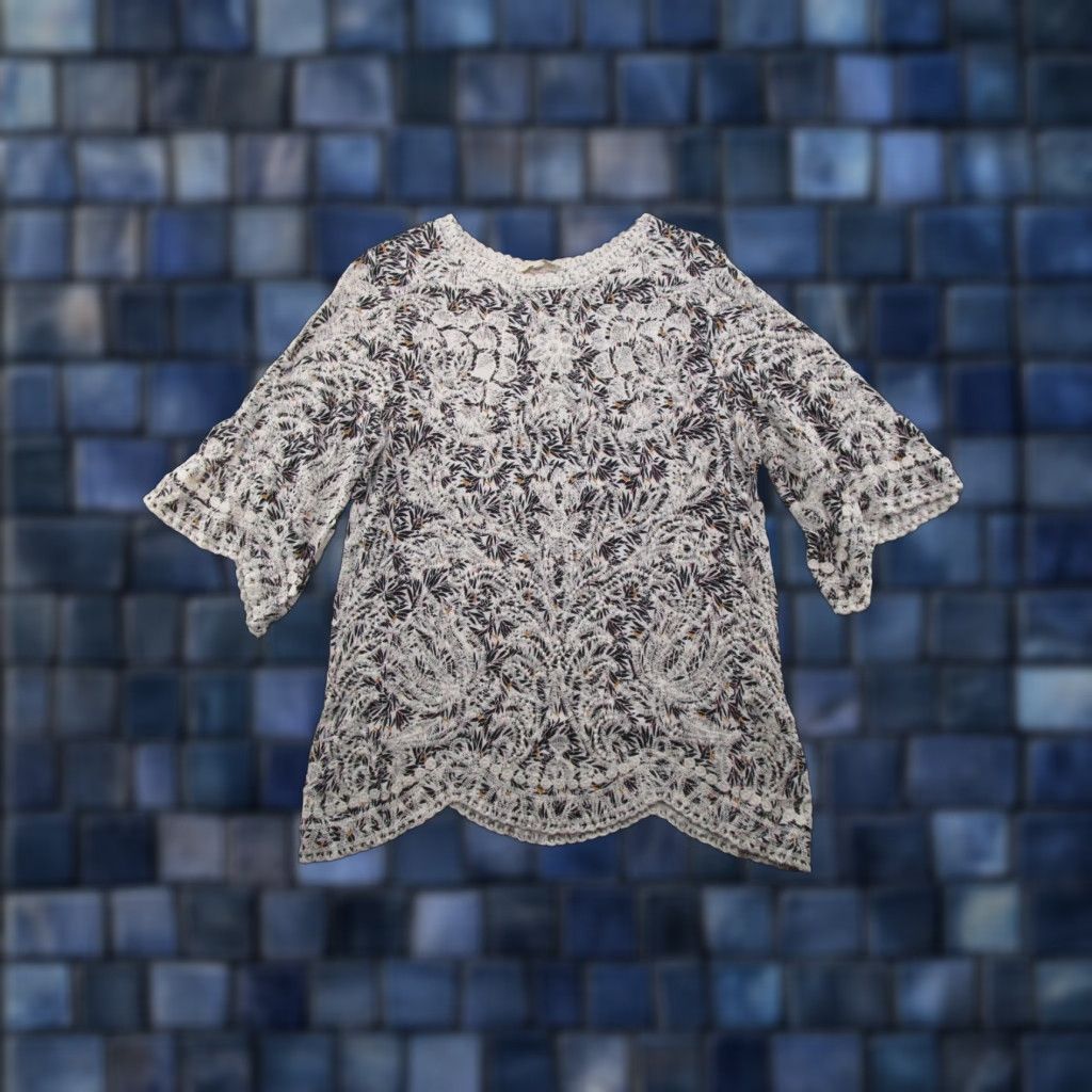 Vintage Solitaire Women's Embroidered Floral 3/4 Sleeve Top Blouse Size L Boho Chic Size L / US 10 / IT 46 - 1 Thumbnail