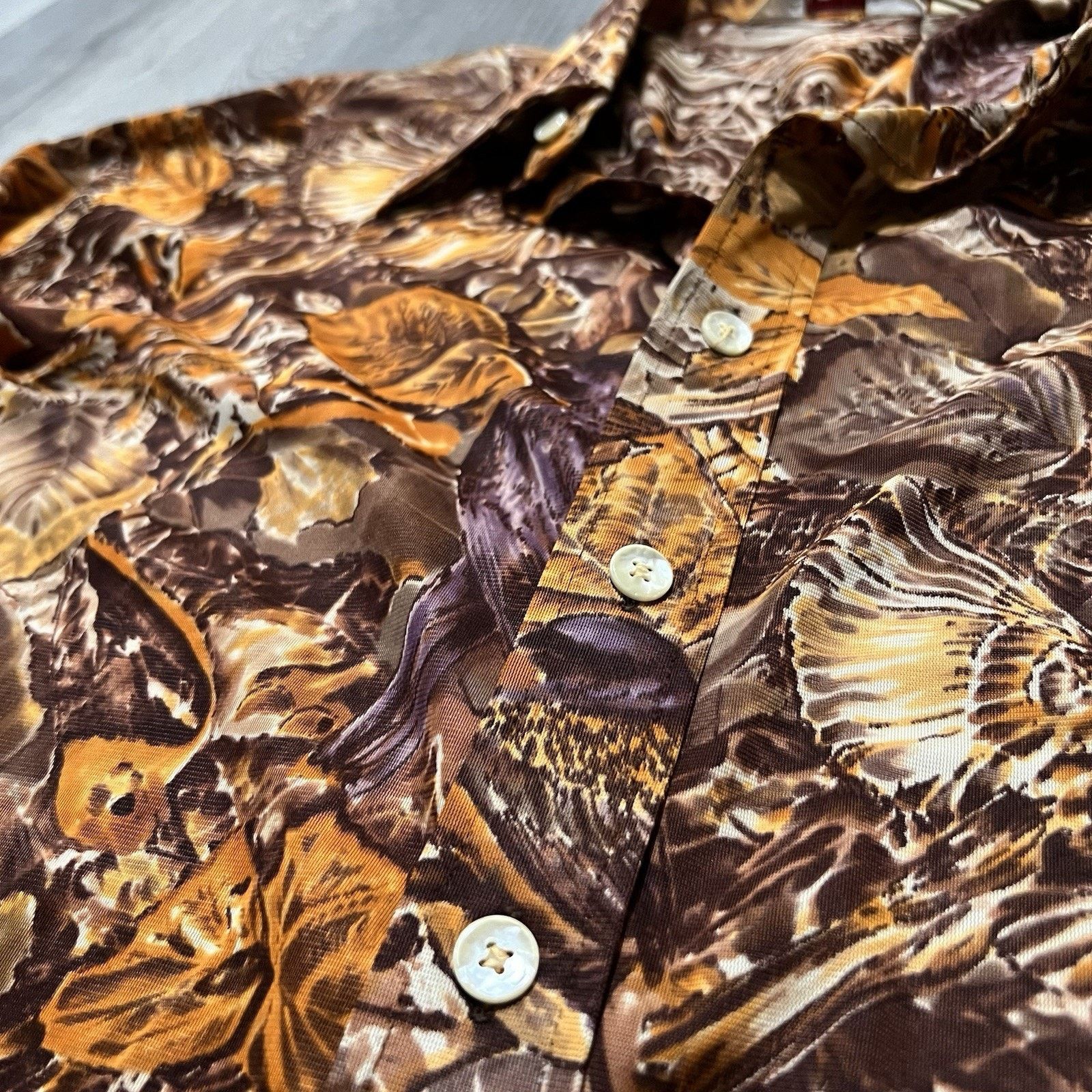 Vintage VTG Donegal Hippie Fall Leaves Orange Mod Disco Button shirt Size US L / EU 52-54 / 3 - 4 Thumbnail