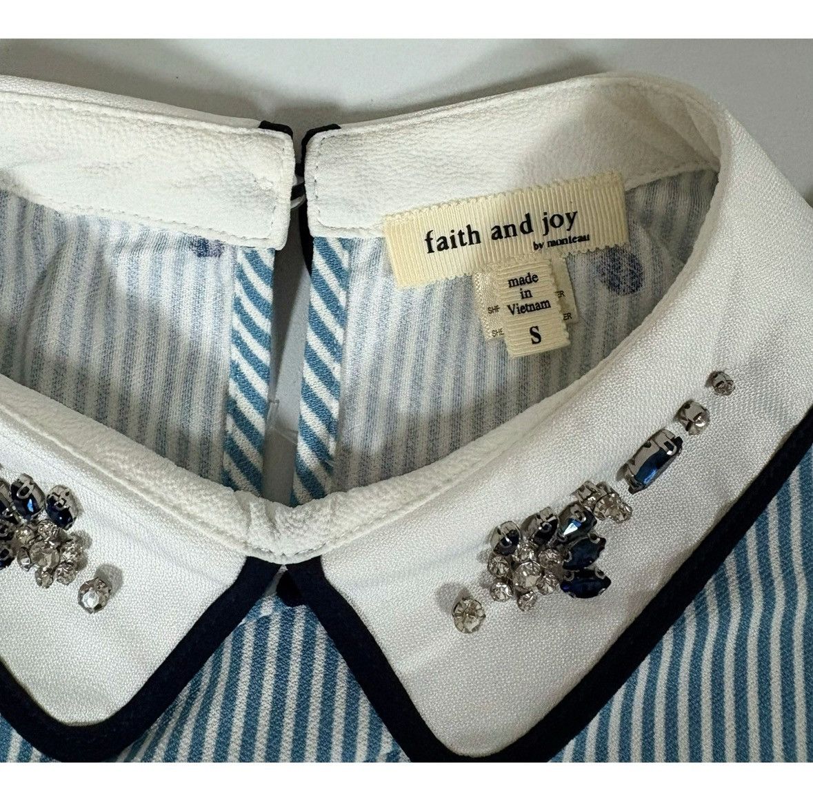 Japanese Brand Blue White Striped Polka Dot Collared Shirt Blouse Size S 🩵✨ Size S / US 4 / IT 40 - 5 Thumbnail