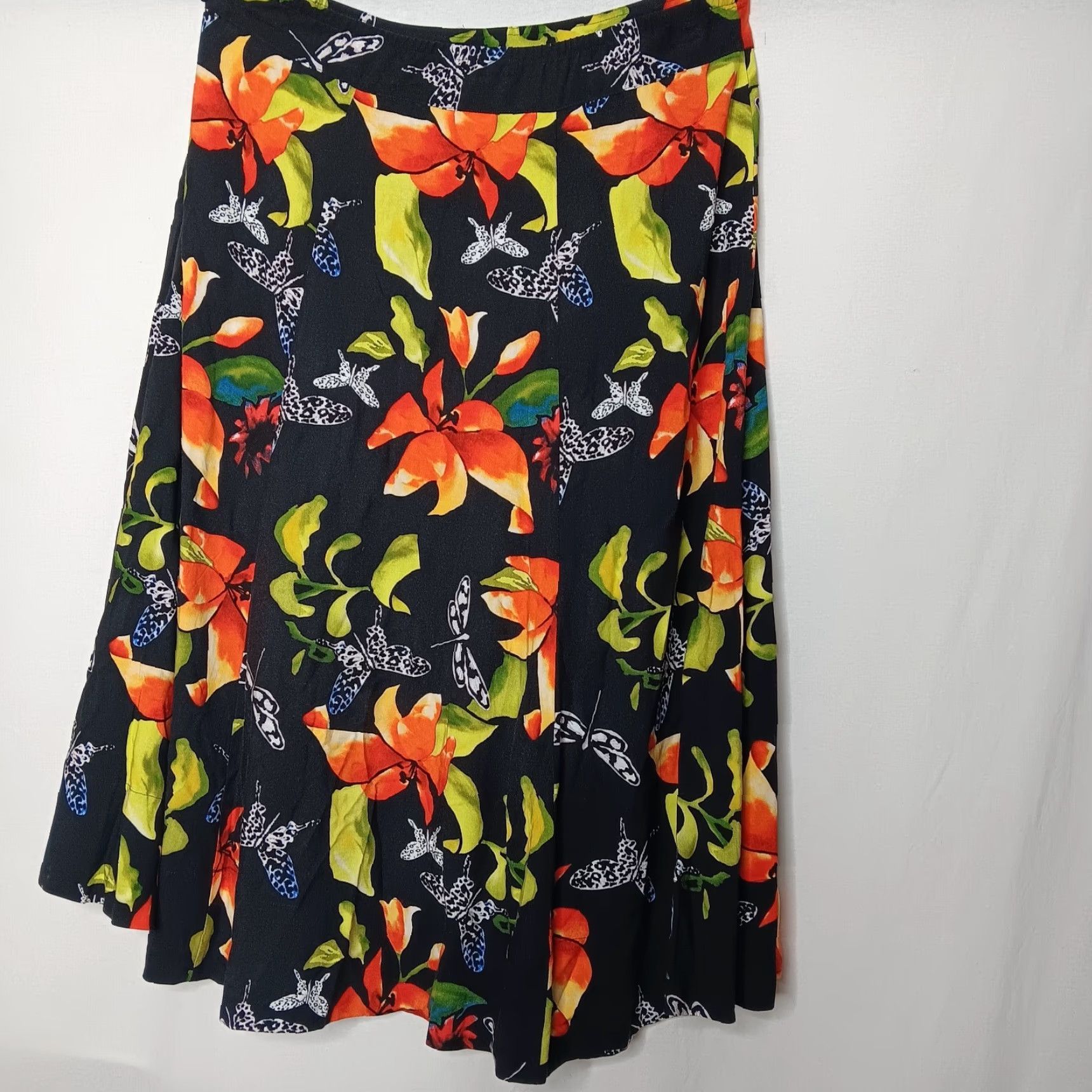 Soft Surroundings Soft Surroundings Skirt Midi A-Line Womens Large Multicolor Floral Tropical Hawaii Beach Bohemian Vacation 36" Waist 34" Long Elastic Waist Zip Button Size 36" / US 14 / IT 50 - 4 Thumbnail