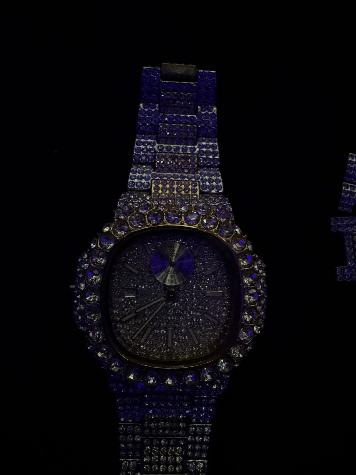 Other Purple Gradient Iced Out Bust Down Moissanite Watch VVS Size 44 - 1 Thumbnail