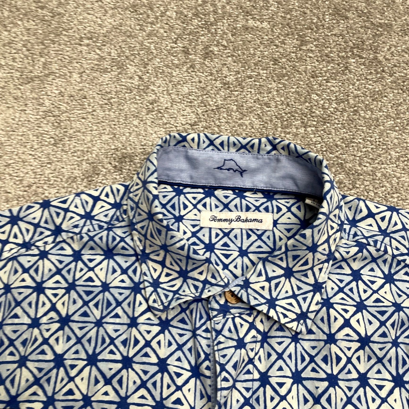 Tommy Hilfiger Vintage Tommy Hilfiger Silk Button-Up Shirt Men Large Geometric Blue Island Zone Tropical Size US L / EU 52-54 / 3 - 5 Thumbnail