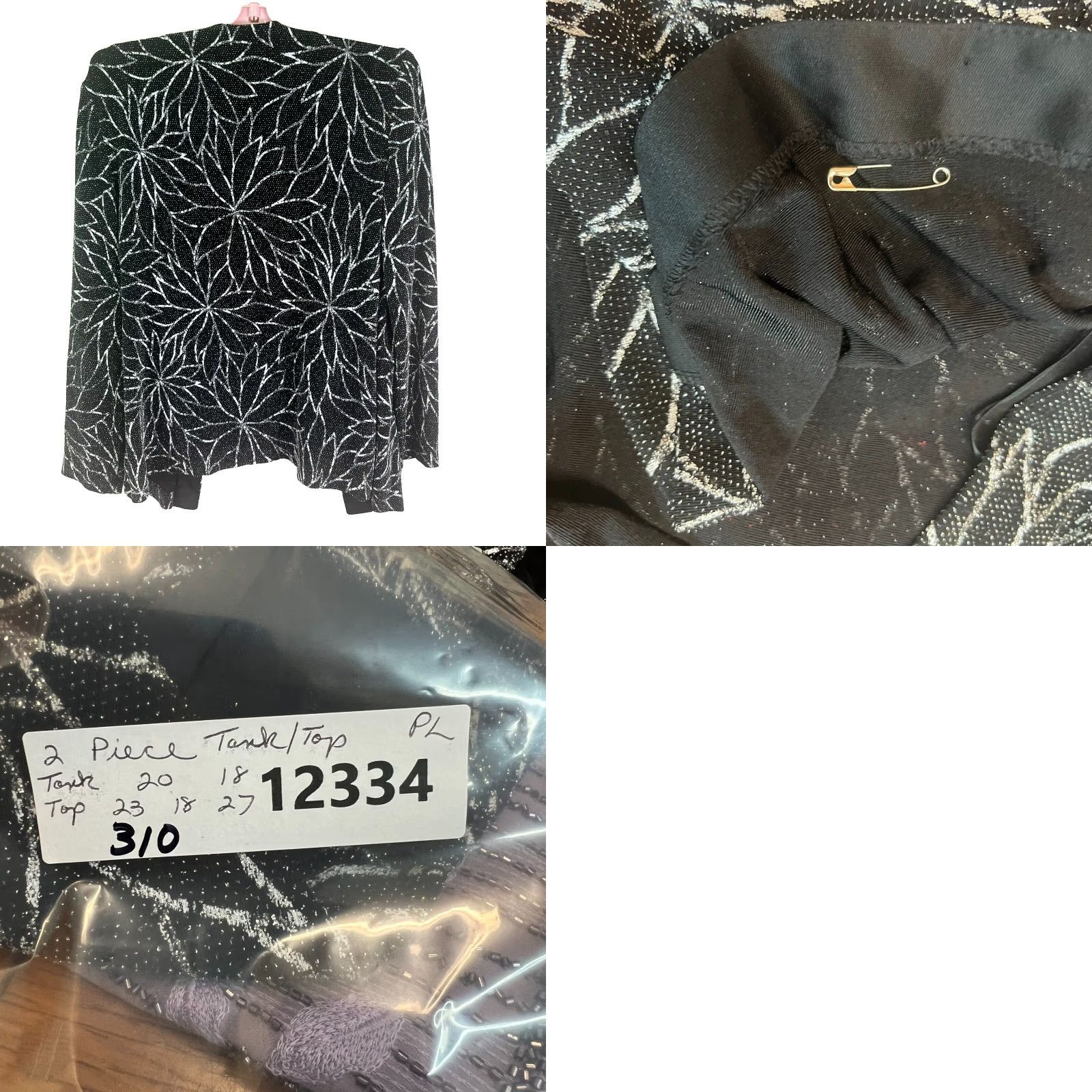Vintage ALEX Petite Floral Metallic 2 Piece Tank Jacket Womens PL Black Lace Beaded Embroidered Glitter Floral 2 Piece Blouse Shirt Ladies PL Size L / US 10 / IT 46 - 8 Thumbnail