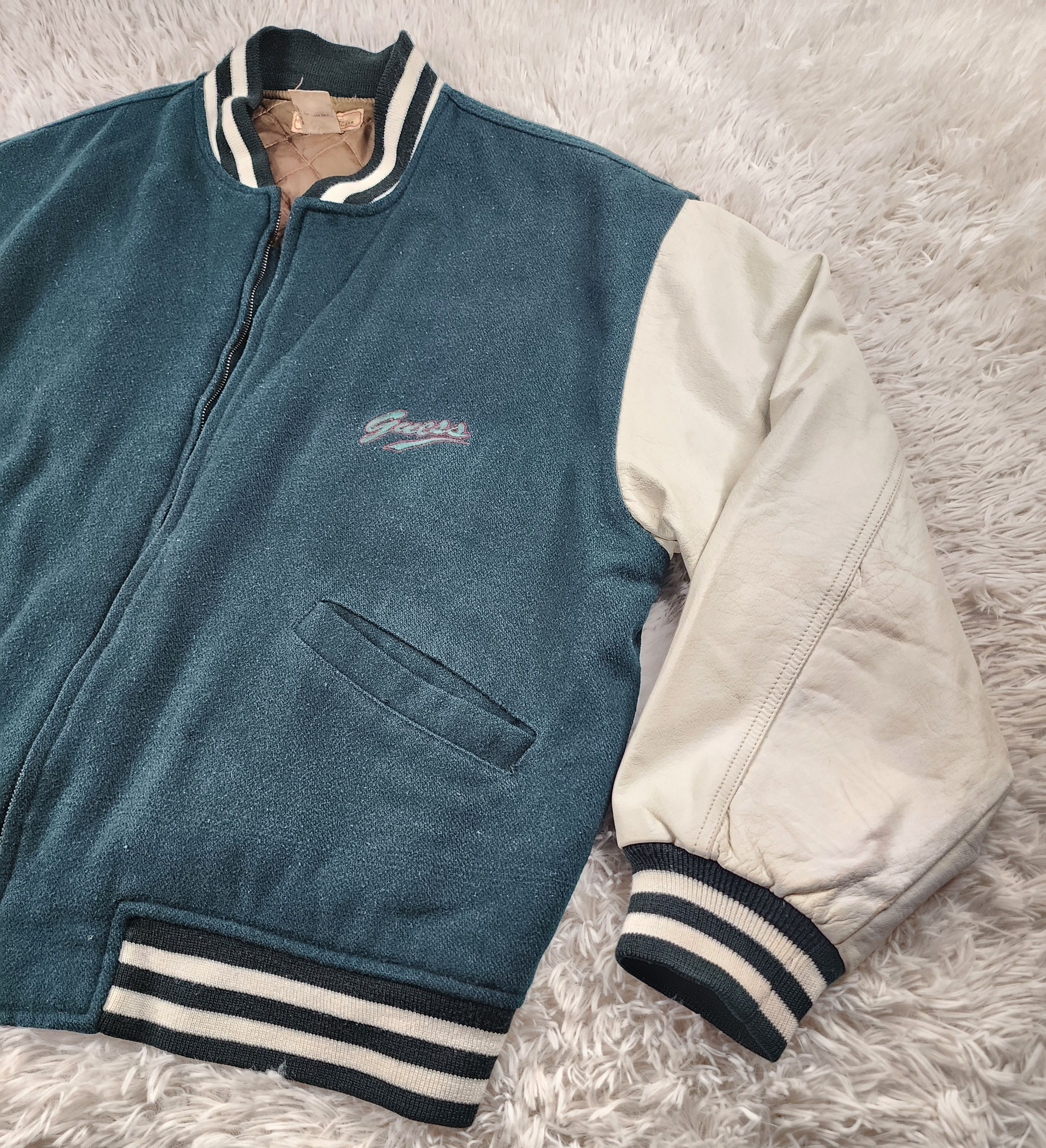 Guess Vintage Guess classic sportwear wool/leather varsity jacket Size US XL / EU 56 / 4 - 2 Thumbnail