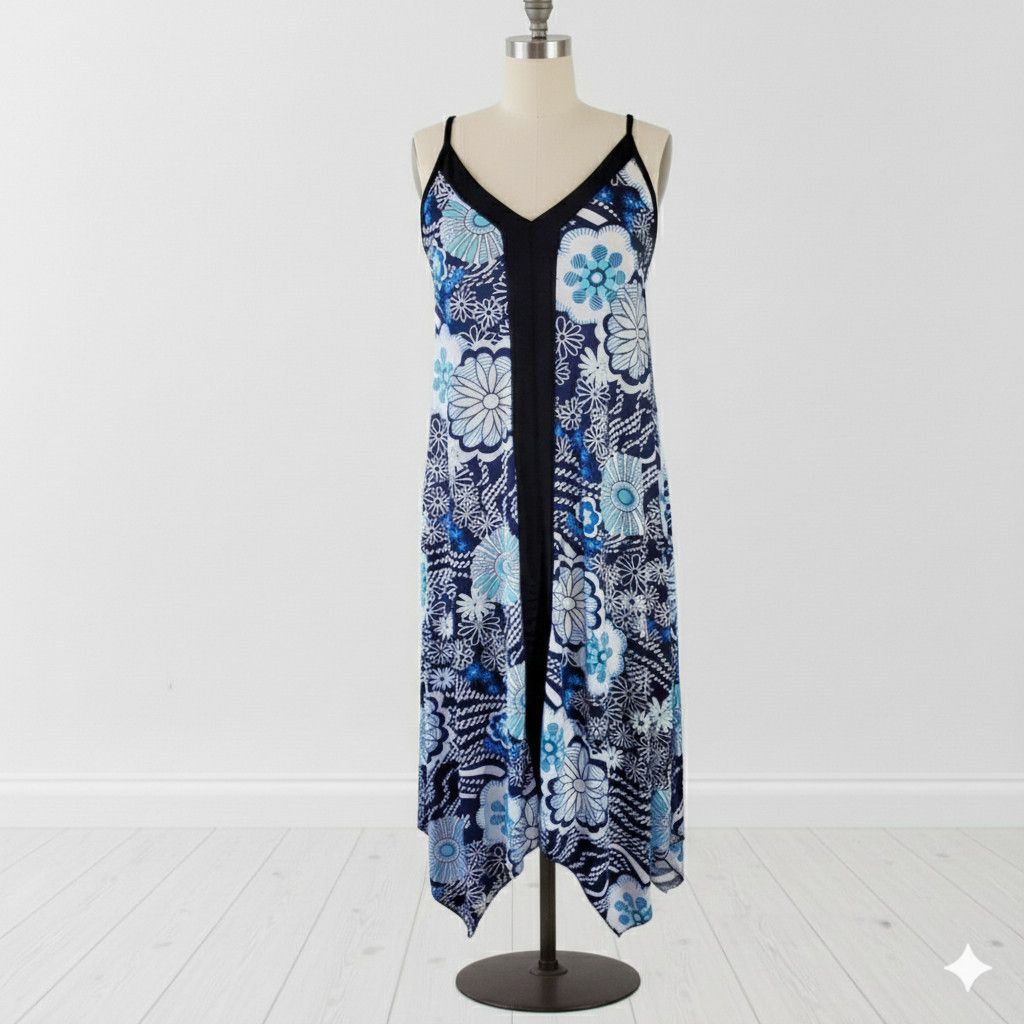 Other India Boutique OS / M-XXL Dress Cover-up Blue Floral Adjust Size ONE SIZE - 1 Thumbnail