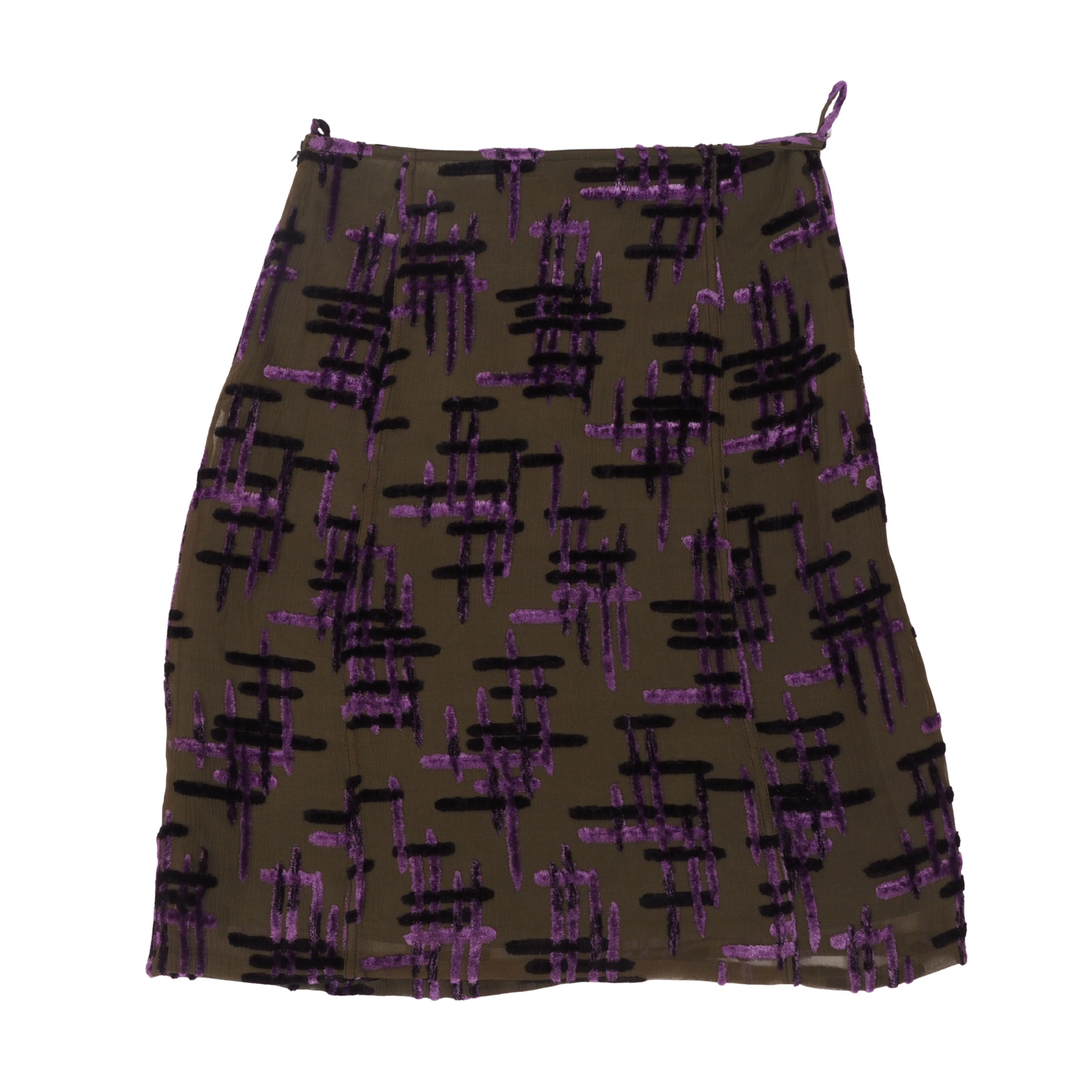 Prada Prada 90s Archive Runway Olive Velvet Pattern Skirt Size 28" / US 6 / IT 42 - 3 Thumbnail