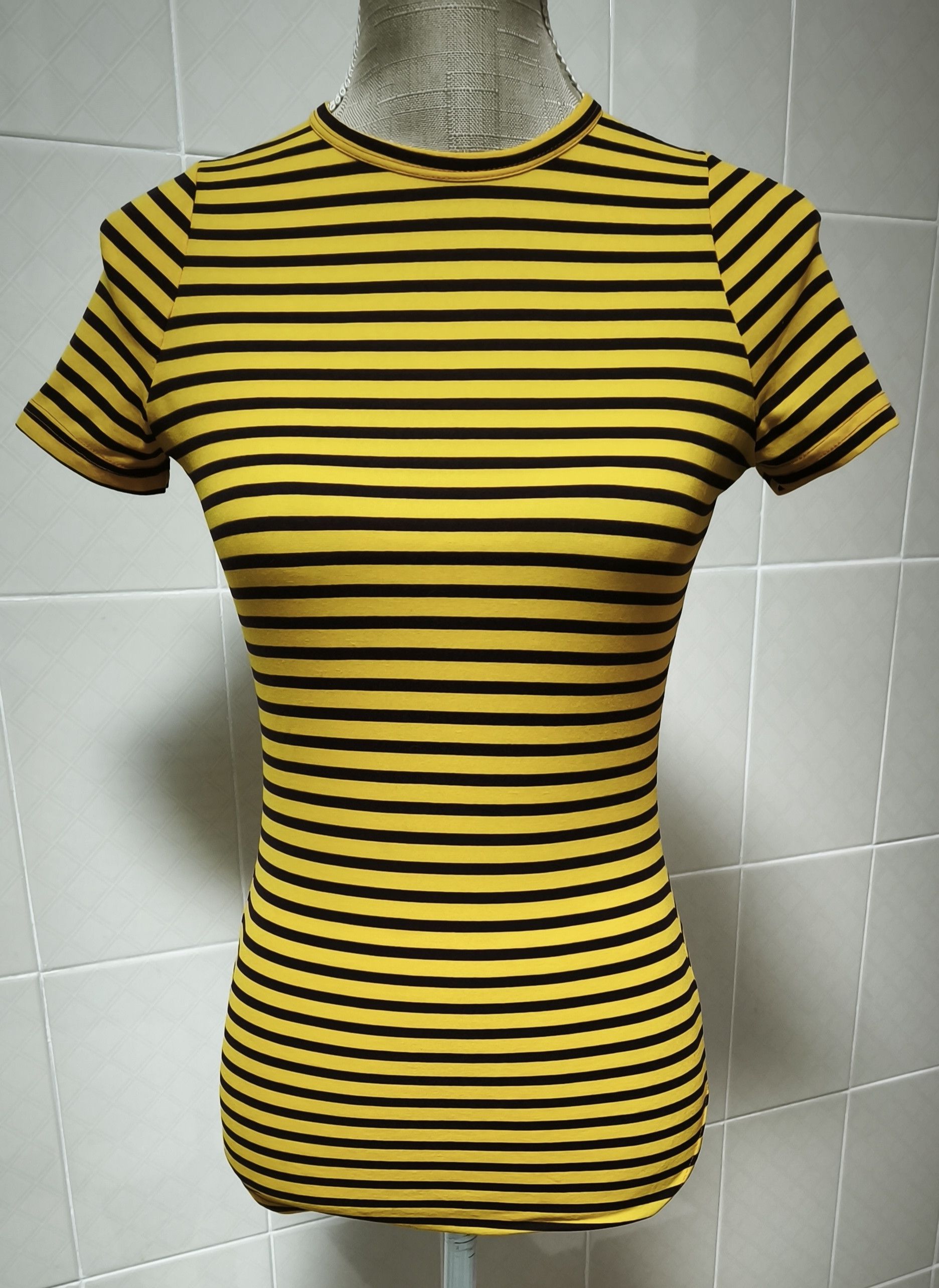 Jean Paul Gaultier Year: 1997 - Yellow and dark Brown stripes top Size S / US 4 / IT 40 - 1 Thumbnail