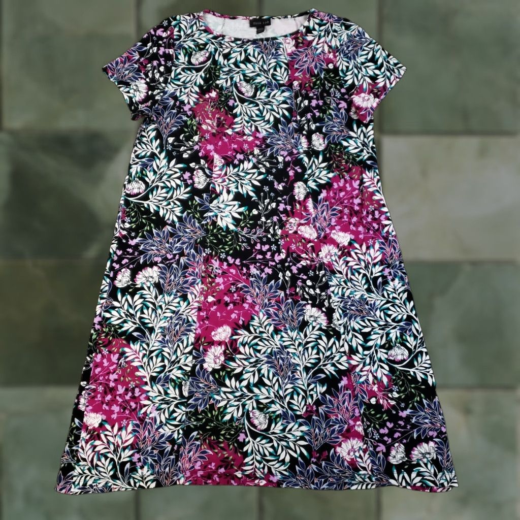 J. Jill J. Jill Dress Womens Petite Small Pink Floral Short Sleeve Knee Length Stretch Knit Rayon Spandex Size 28" / US 6 / IT 42 - 1 Thumbnail