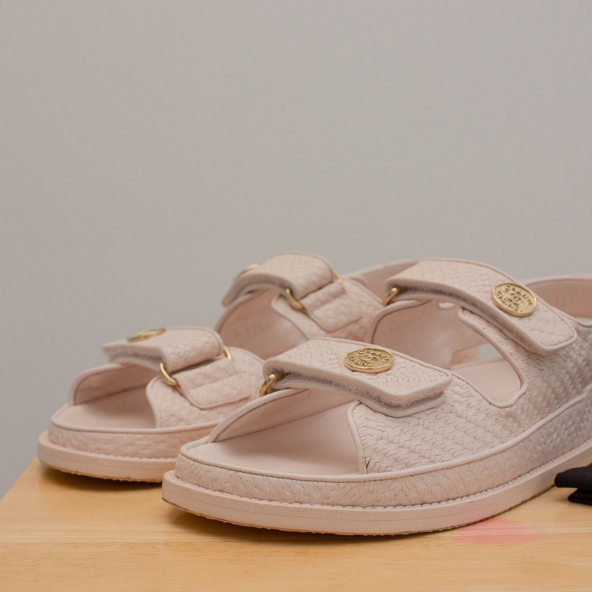 Chanel CHANEL 2022 Calfskin Velcro Dad Medallion Sandals Pink 38.5C Size US 8.5 / IT 38.5 - 3 Thumbnail